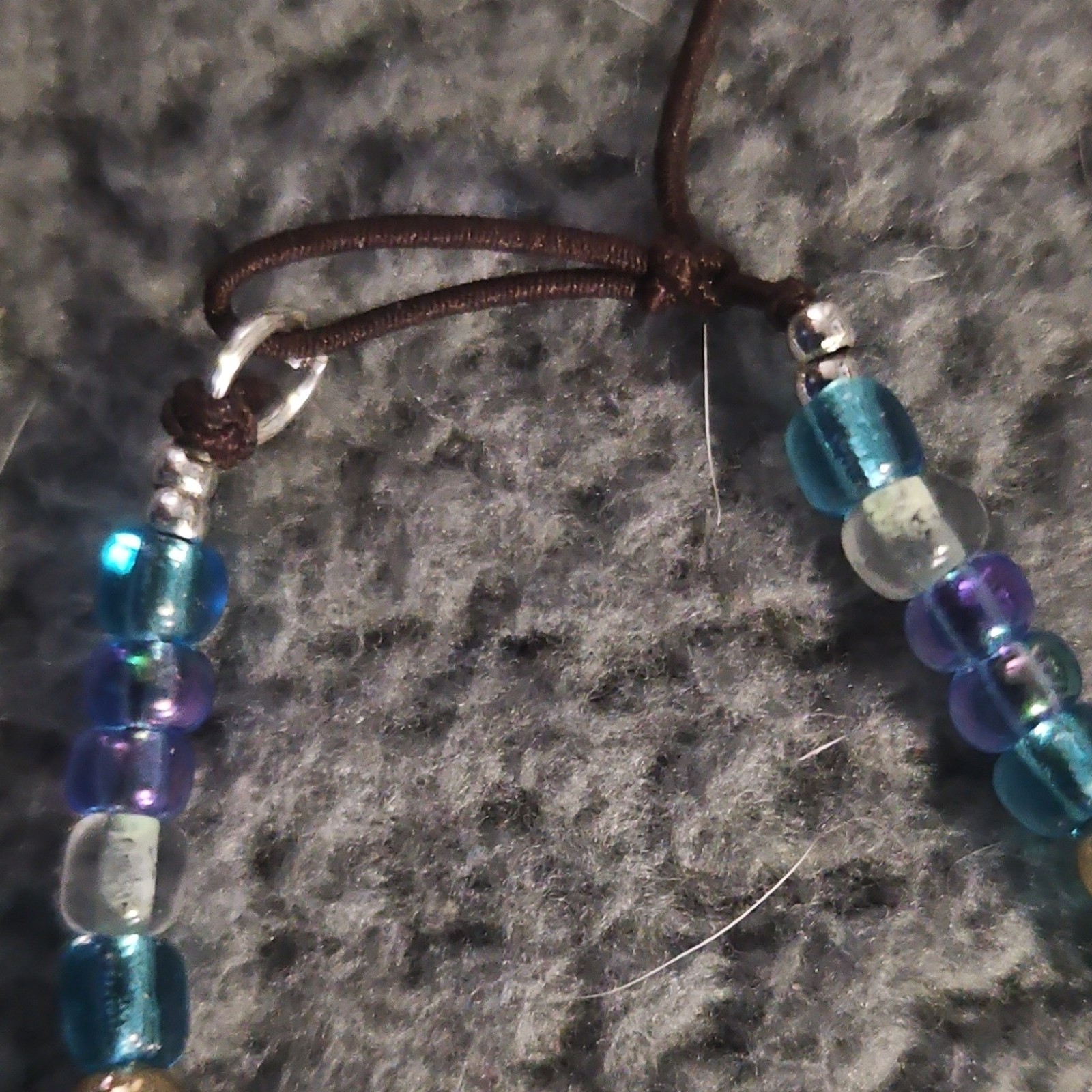 Beaded Necklace Blue Purple Gold Glass Round Pendant Tie Closure