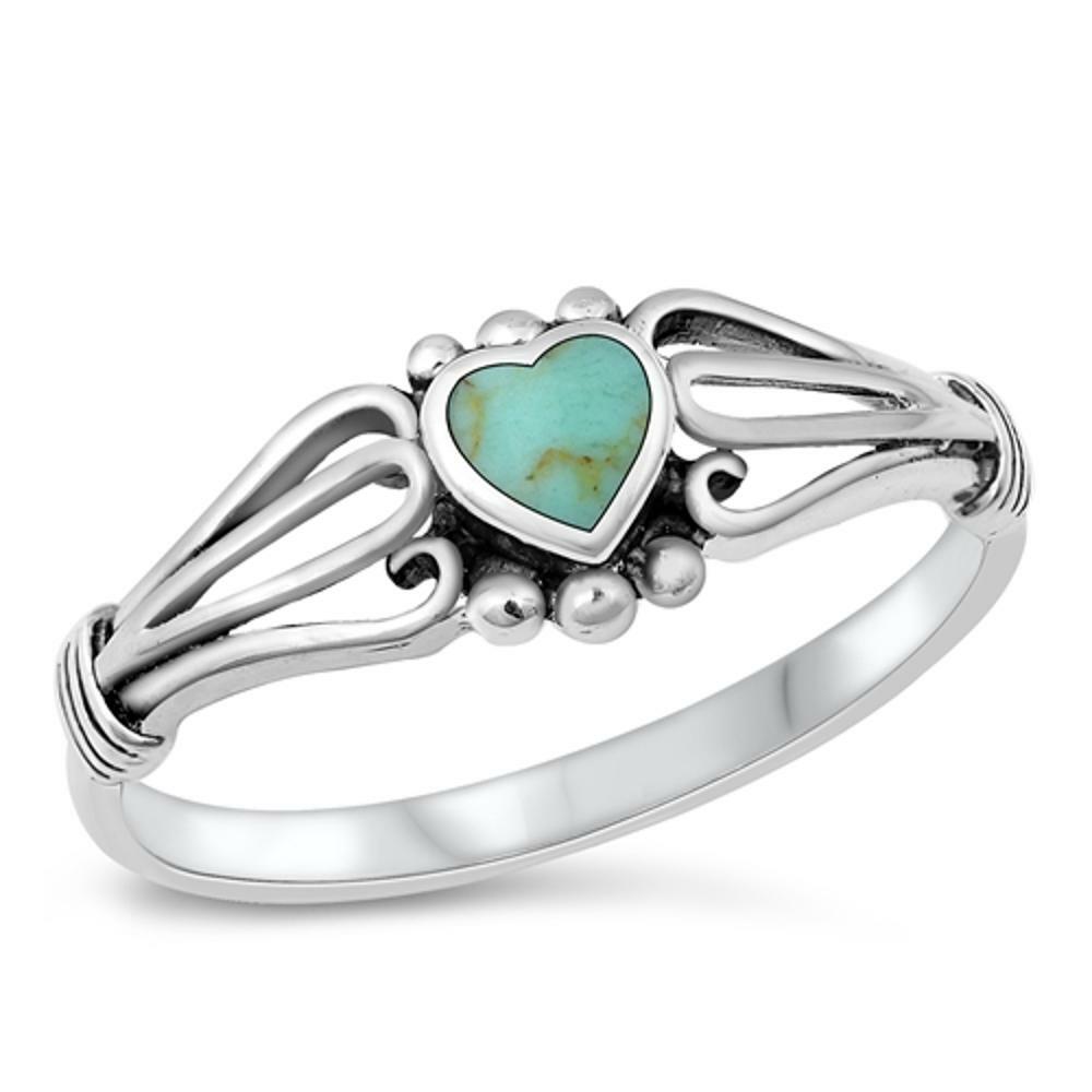 Women’s Heart Turquoise Promise Ring New .925 Sterling Silver Band Sizes 1-10