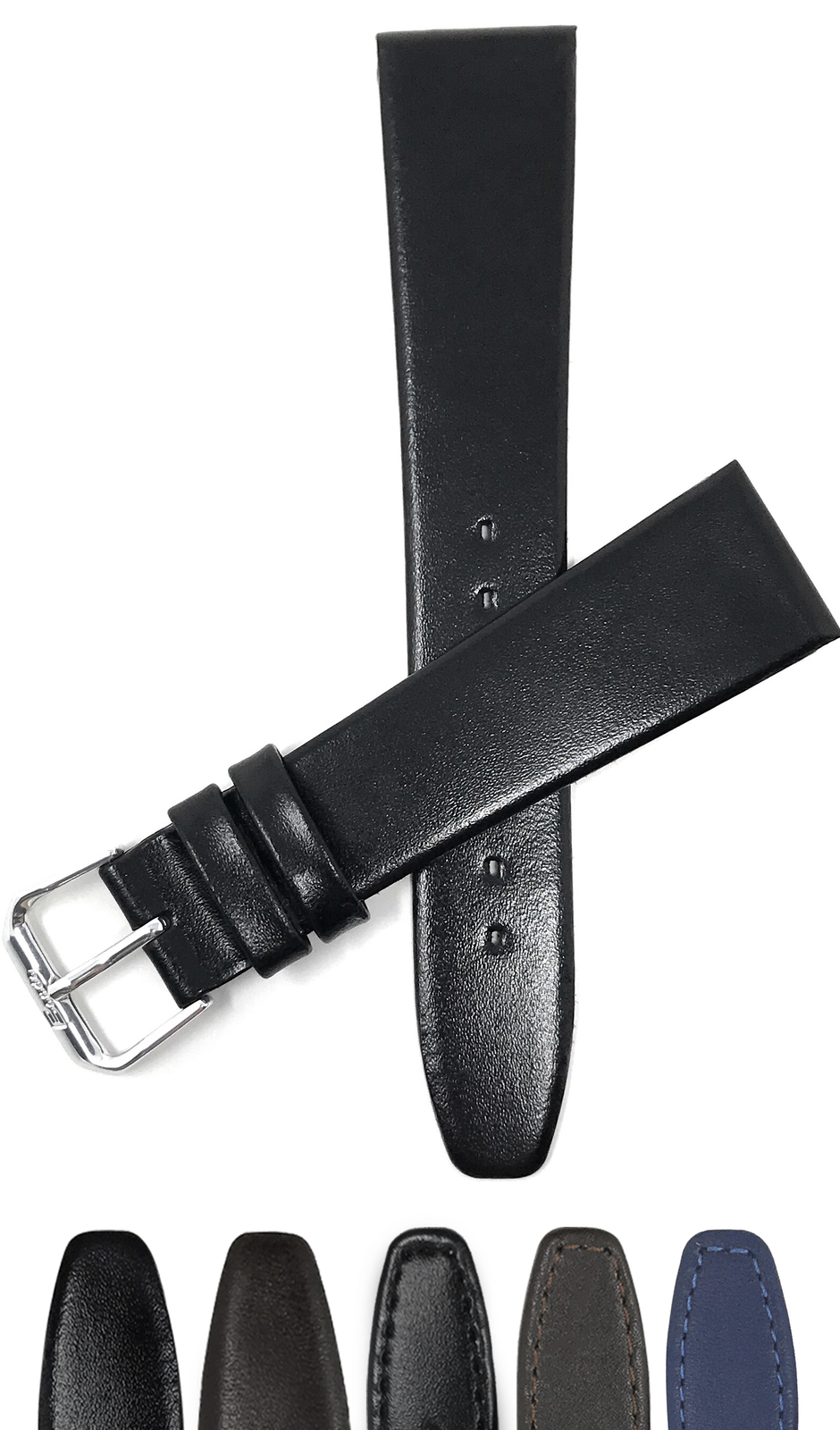 Bandini Watch Band, Leather Strap, Slim, 3 Colors – 6mm – 24mm, Extra Long Also