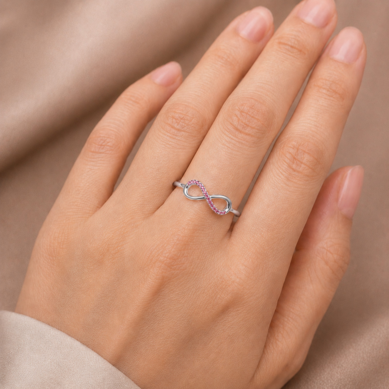 925 Sterling Silver Infinity Ring Pink Zircon Prong Set Dainty Stackable Women