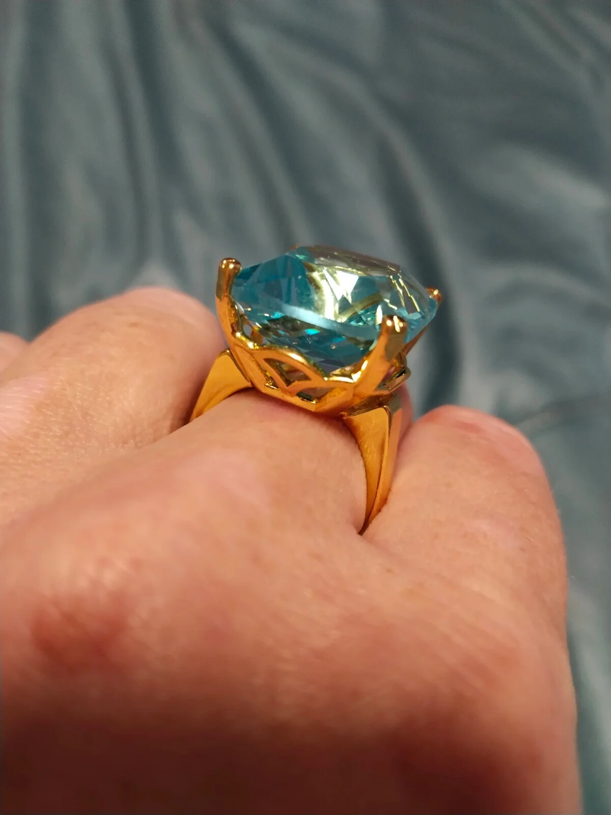 Big Rectangle Shape Rhinestone Rings For Women Aquamarin Princess Crystal Ring .