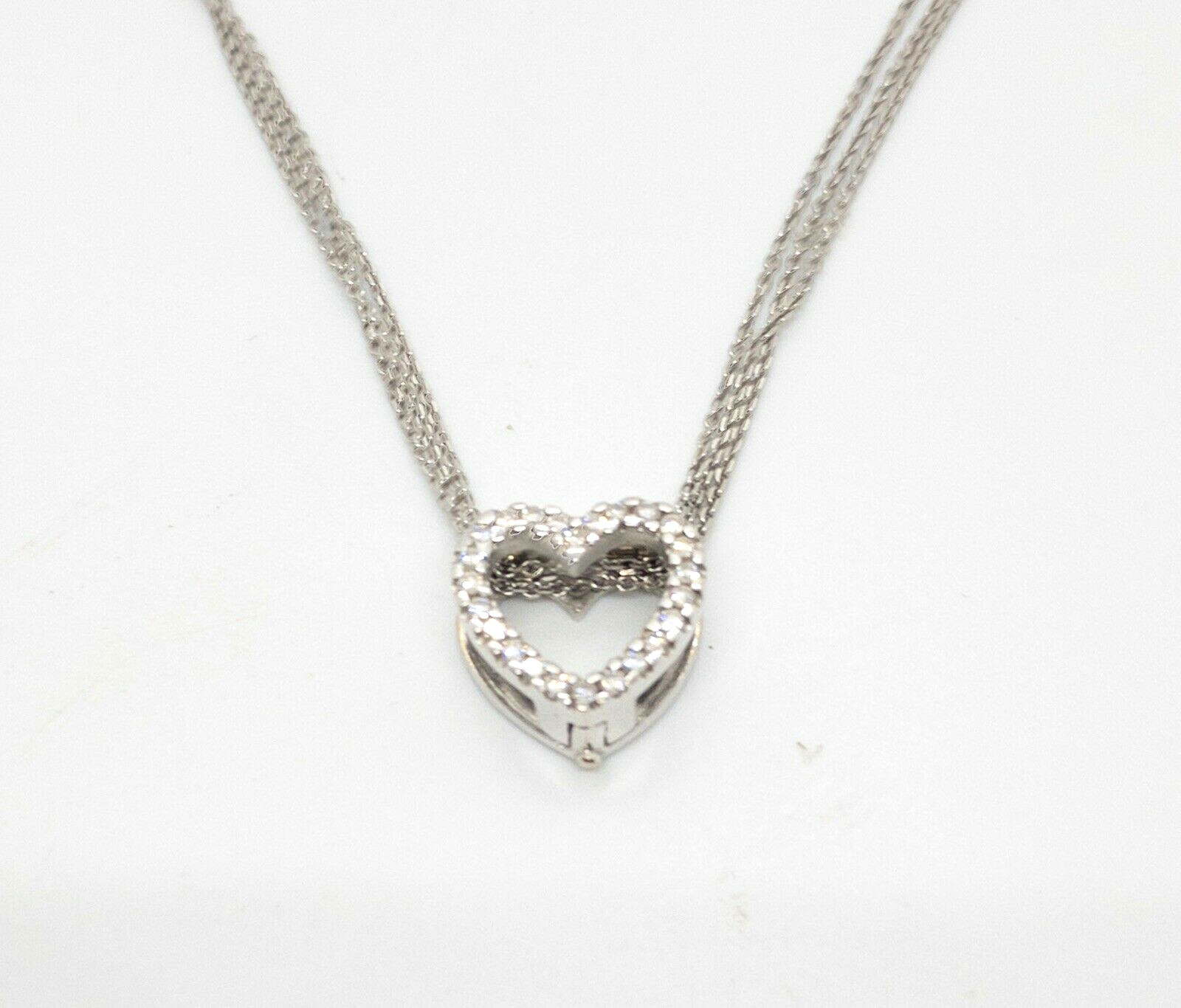 Diamond Heart Necklace 18k White Gold Tripple 14k Chain 16″ 7 grams