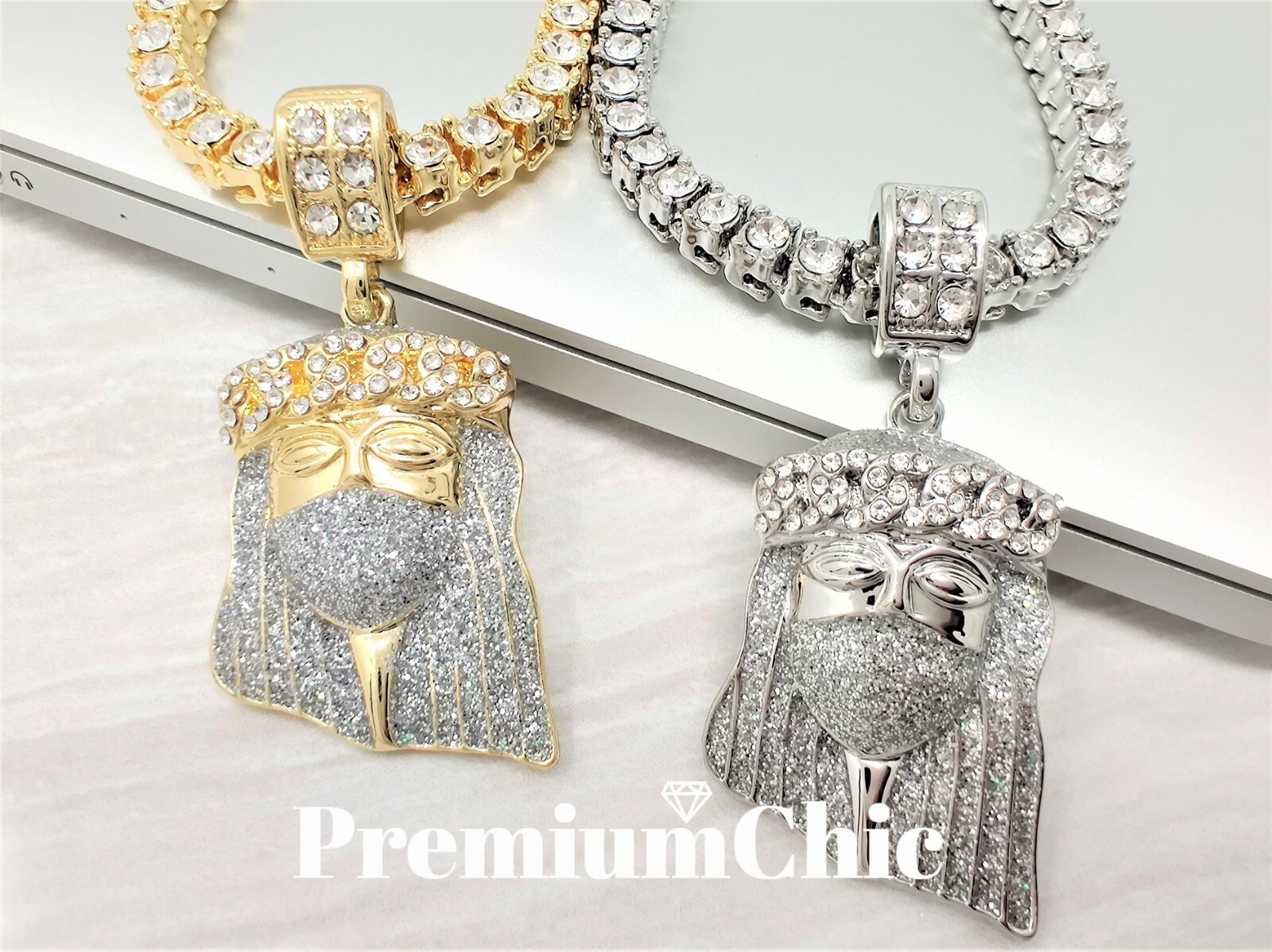 ICED Jesus Pendant & Tennis Choker Chain Necklace Men Plated CZ Hip Hop Jewelry