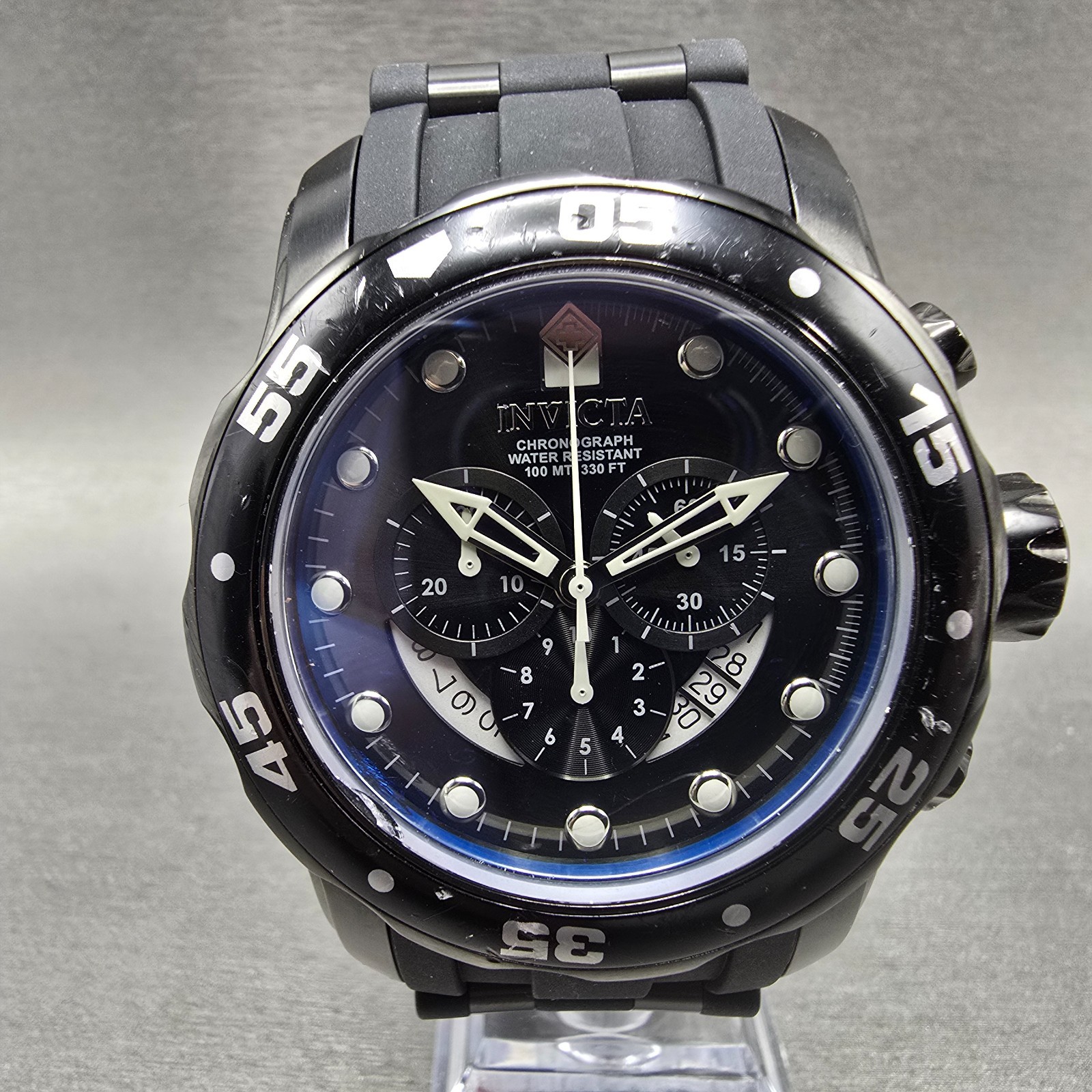 Invicta Pro Diver Chronograph Watch Men 48mm Black Dial Black Tone 6986 New Batt