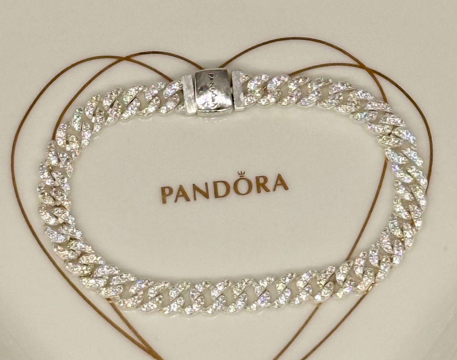New Genuine Pandora Timeless Pavé Cuban Chain Bracelet 593008C01 Various Sizes