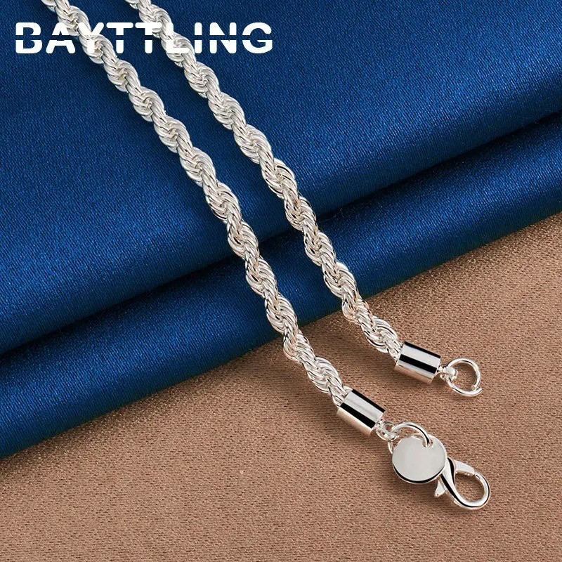 925 Sterling Silver Rope Chain Set 4MM Necklace & Bracelet for Men Women | 40–60