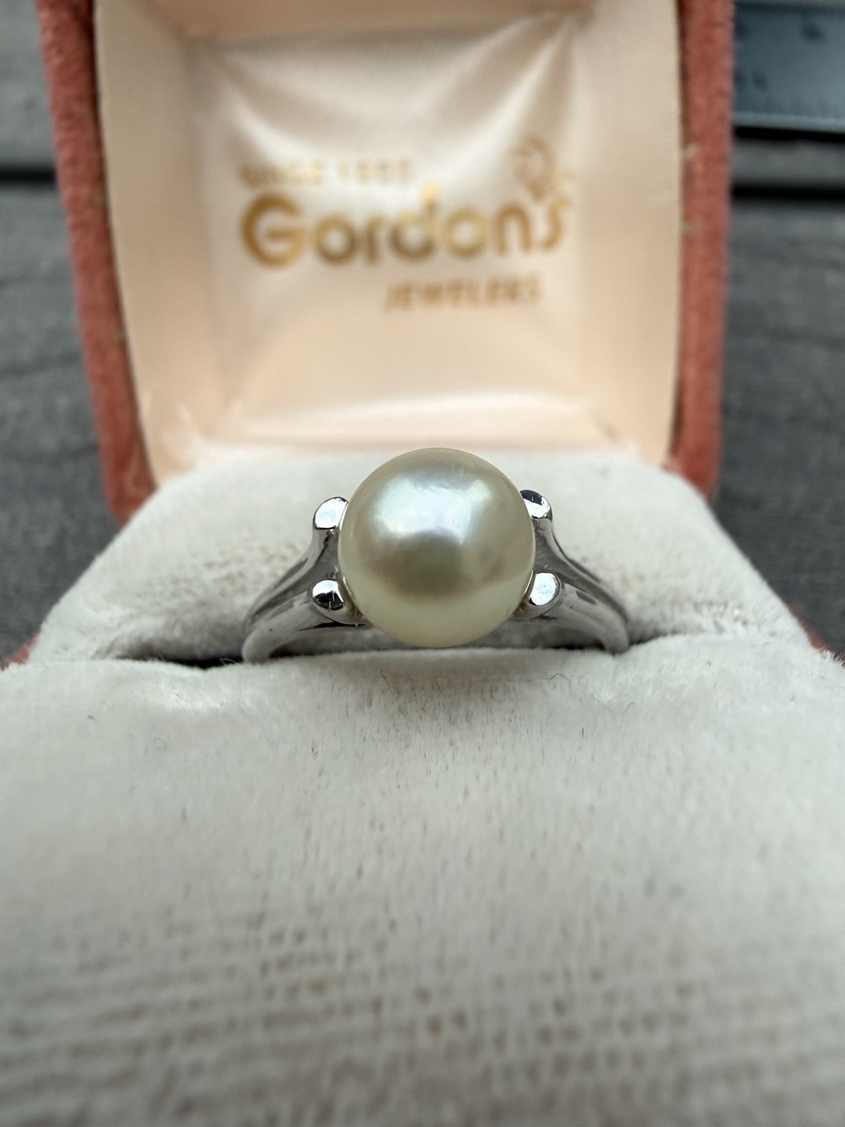 Vintage Retro 10k White Gold 7mm Cultured Pearl ESEMCO Ring 6 Split Prong MCM