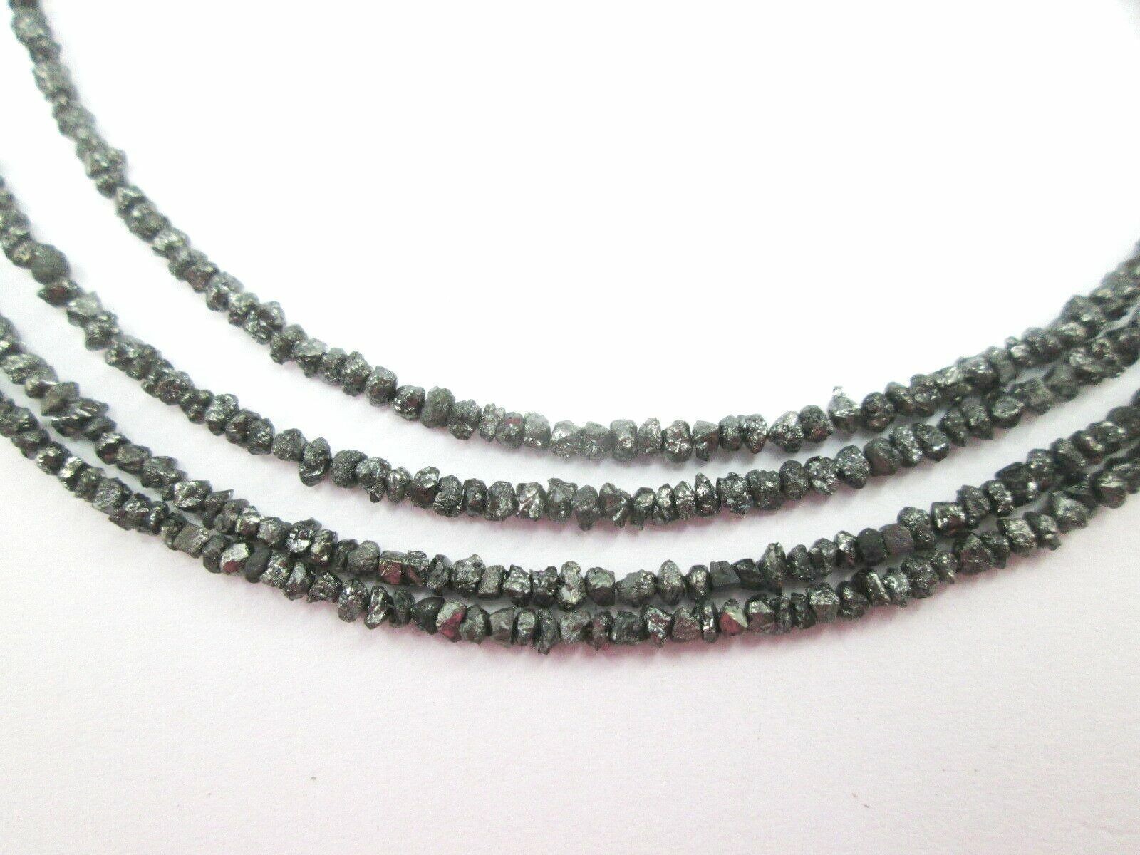 20.50 Cts 18″ Long ROUGH UNCUT BLACK DIAMOND BEADS NECKLACE 925 READY TO WEAR