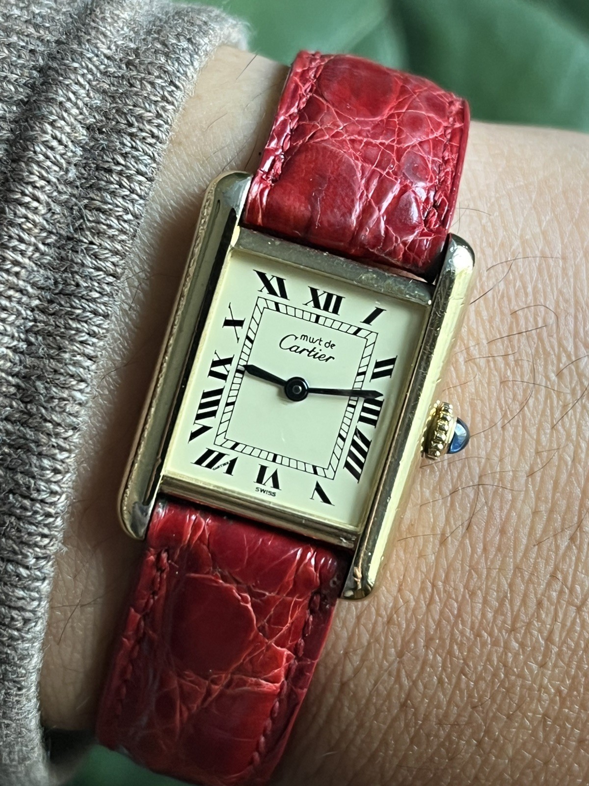 Cartier Must de Tank Watch Swiss Manual Wind 21x28mm W/ APPRAISAL & Extra strap