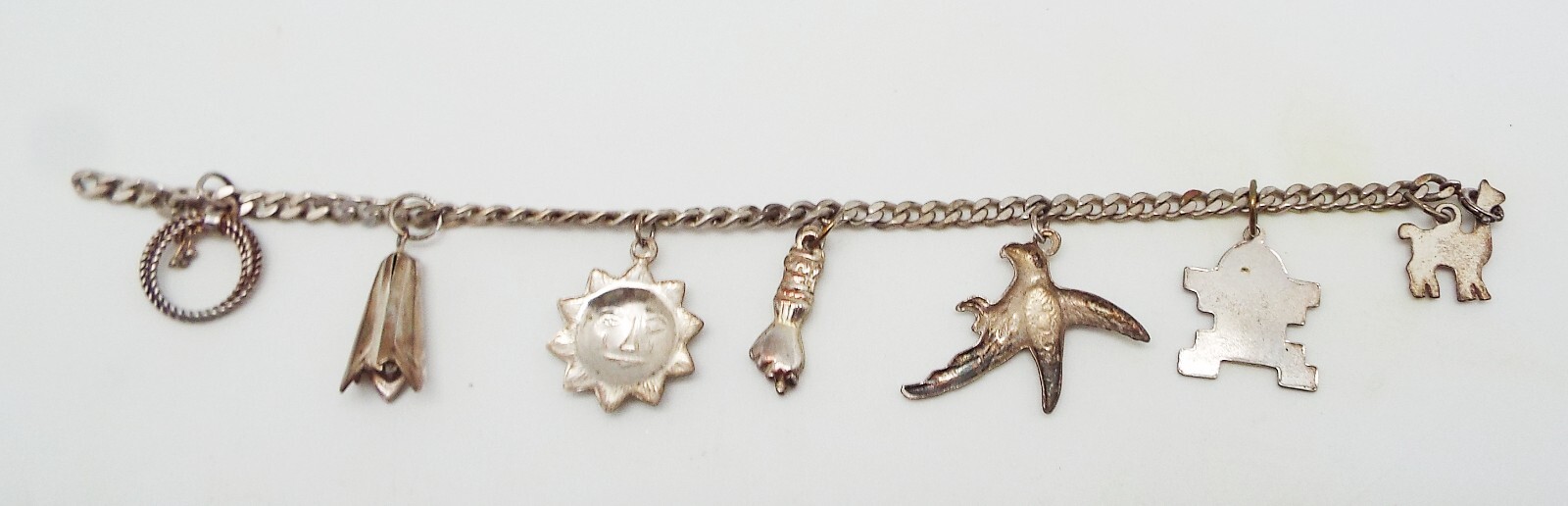 VTG 800 SILVER 7 in CHARM BRACELET BRAZIL PERU CHILE COLUMBIA ARGENTINA SOUVENIR