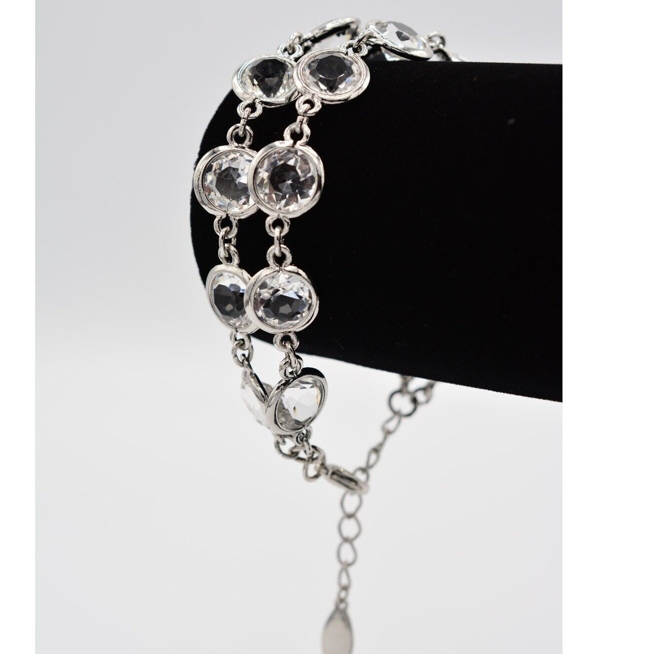 Ann Taylor Vintage Crystal Bracelet Open Bezel Clear Rhinestone Silver Tone Bin2
