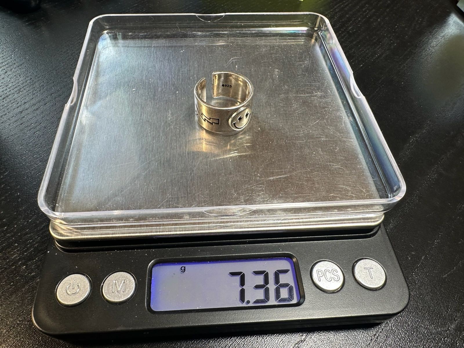 7.36g Vintage Sterling Silver 925 Smiley Face Band Ring Adjustable Size 7 M