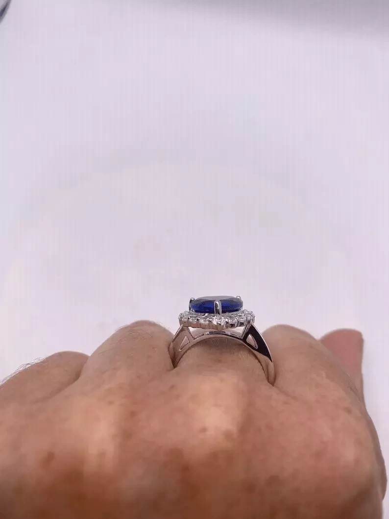 4.00 Ct Heart Cut Natural Sapphire Diamond Wedding Ring 14K Solid White Gold 5