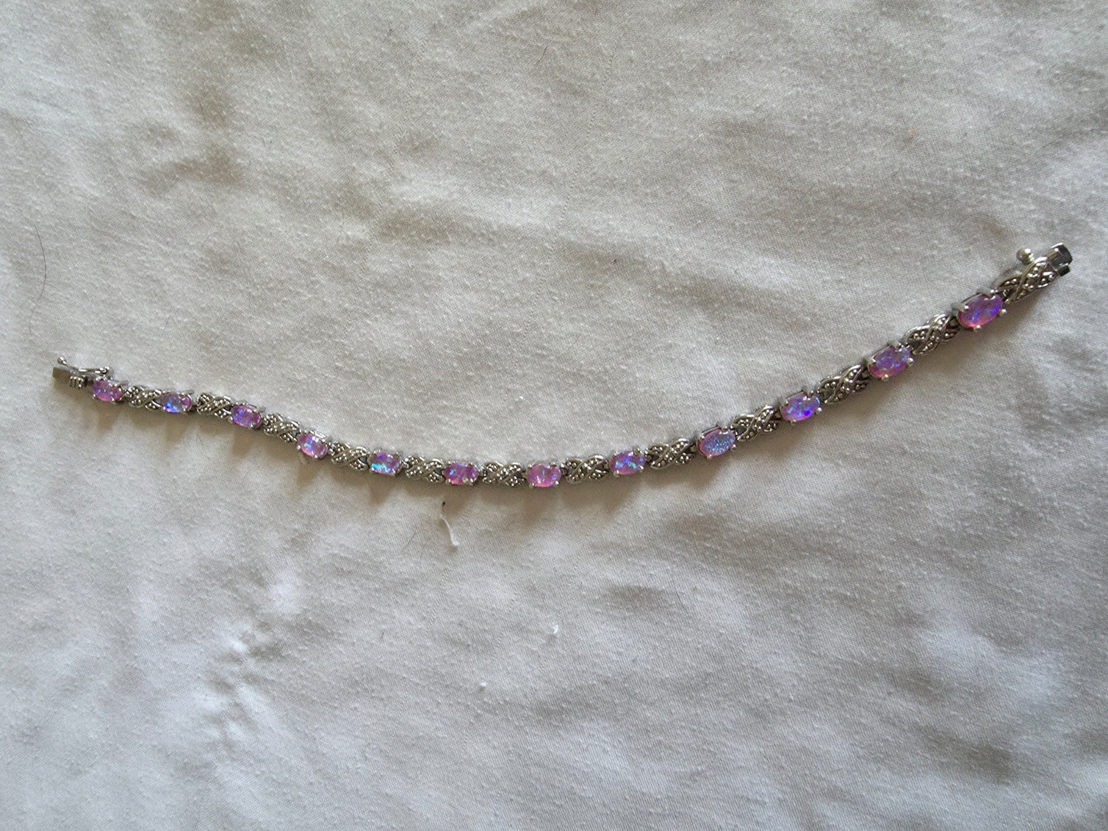 Silver Tone Pink Opal Love Knot Bracelet