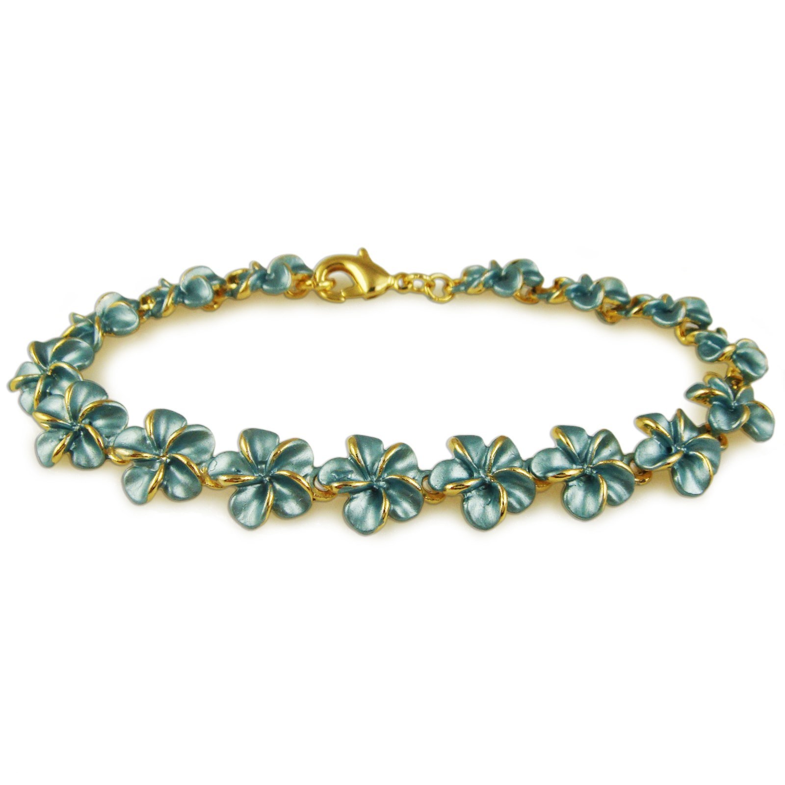 TRENDY CUTE HAWAII PLUMERIA FLOWER CHAIN LINK BRACELET RHODIUM OR GOLD PLATED