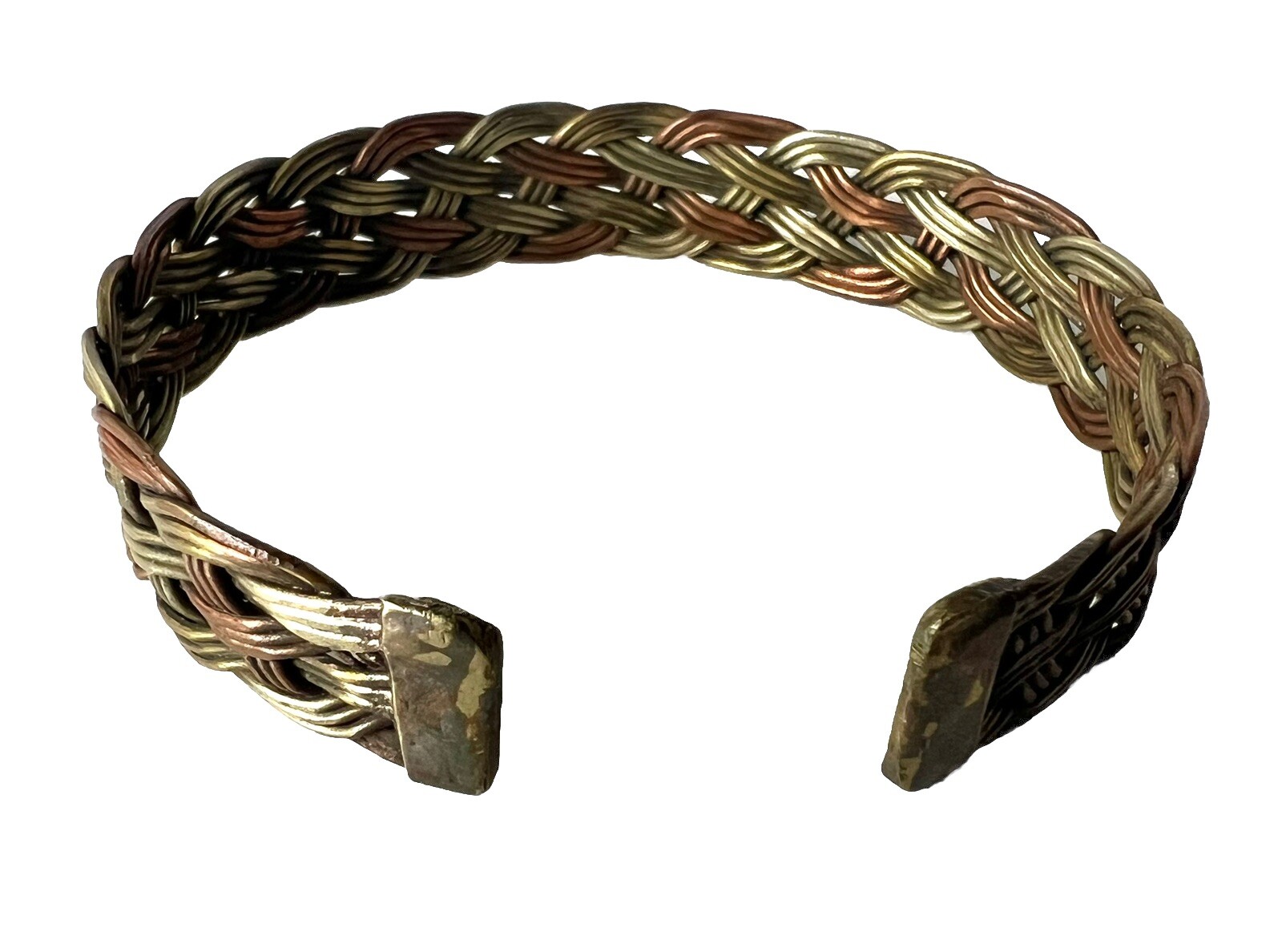 Copper Brass Wire Braid Cuff Bracelet 8.25” Vintage