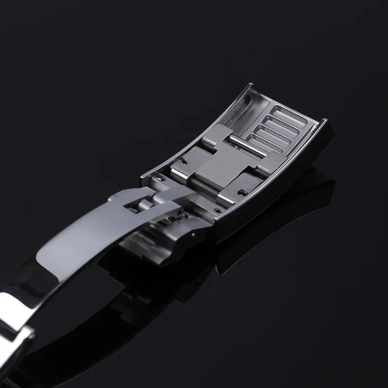 Steel Watch Band Glidelock Slider Buckle Fits Rolex Rubber Strap Silver / Black