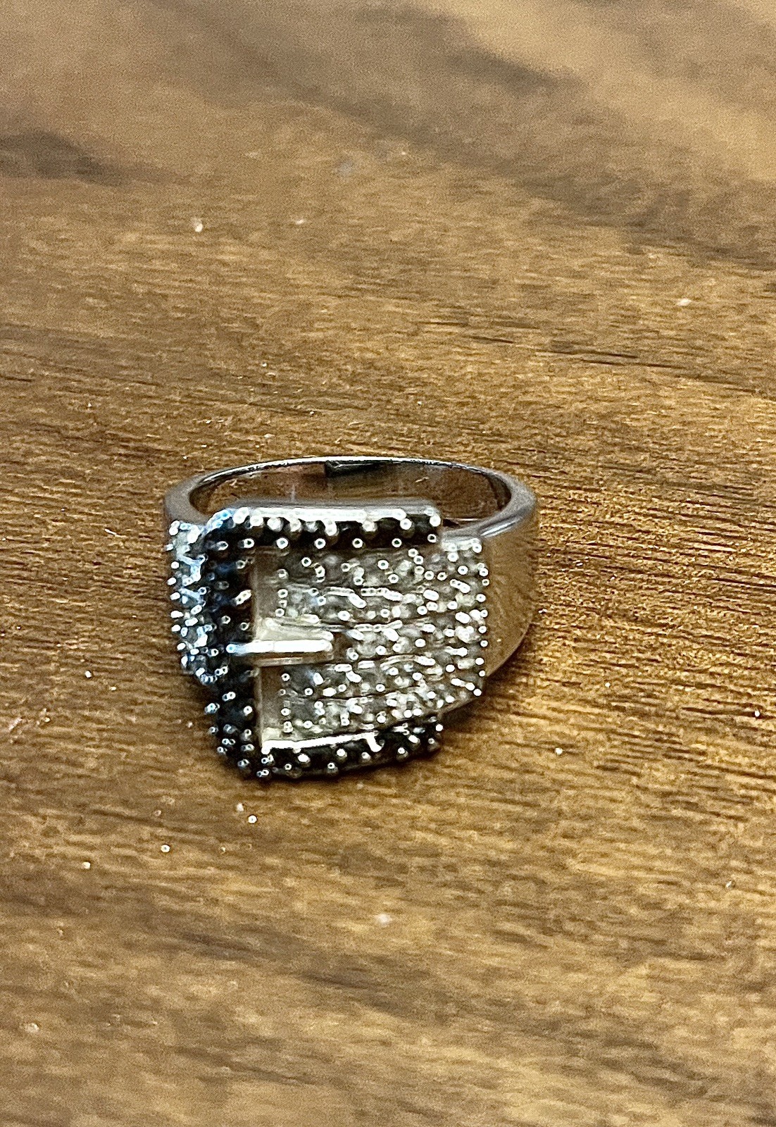 Vintage Silver Buckle Ring size 6 – Simulated Black and White Diamonds