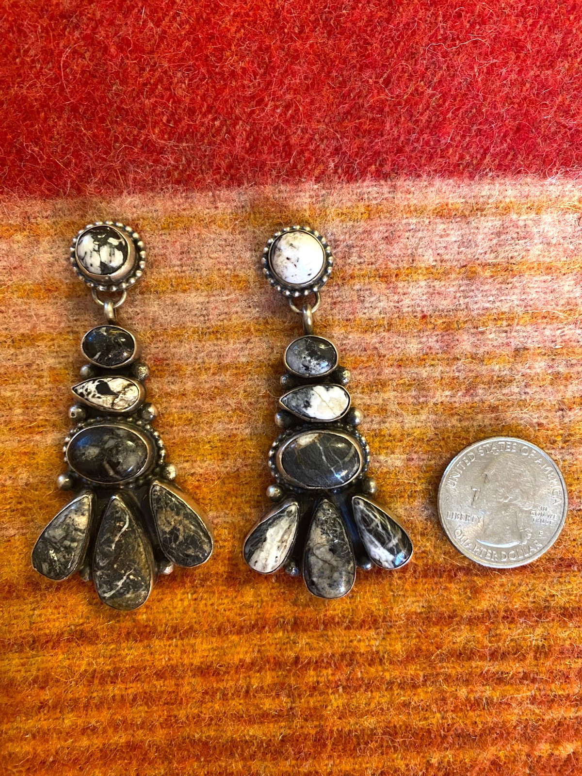 Navajo White Buffalo Dangle Earrings by Sheila Becenti