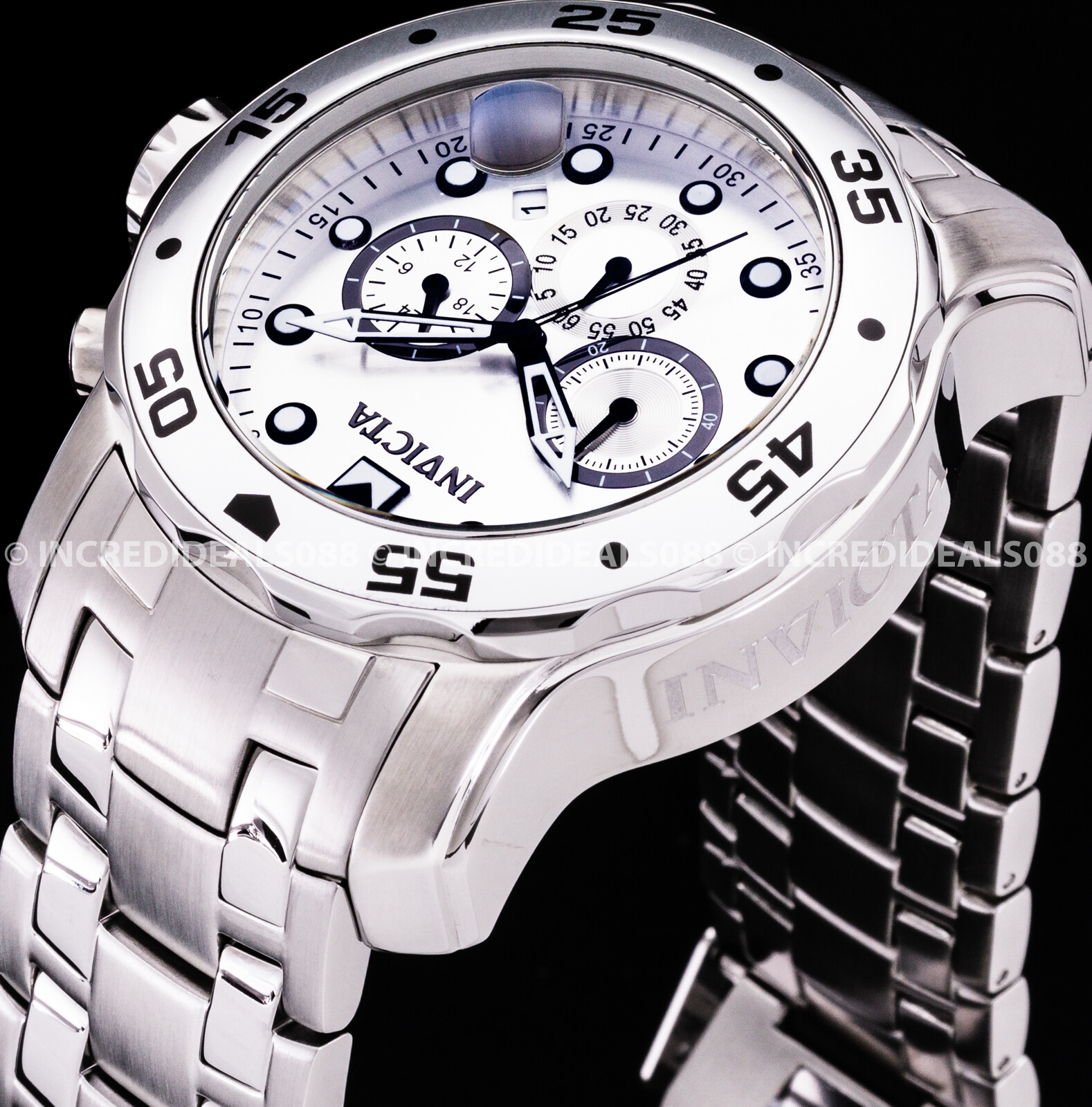 Invicta Mens PRO DIVER SCUBA CHRONOGRAPH Silver Dial Bracelet 48mm SS Watch