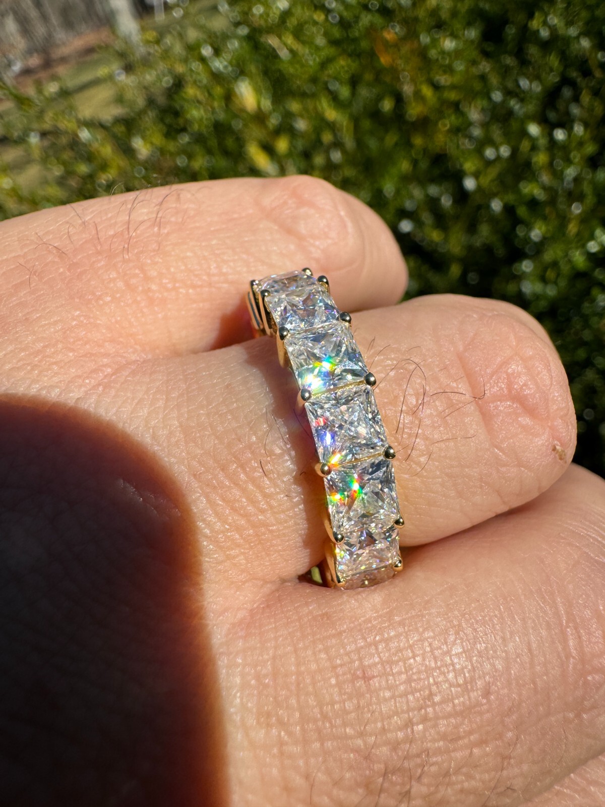 Real Princess Cut Moissanite Eternity Band Wedding Ring 14k Gold Over 925 Silver
