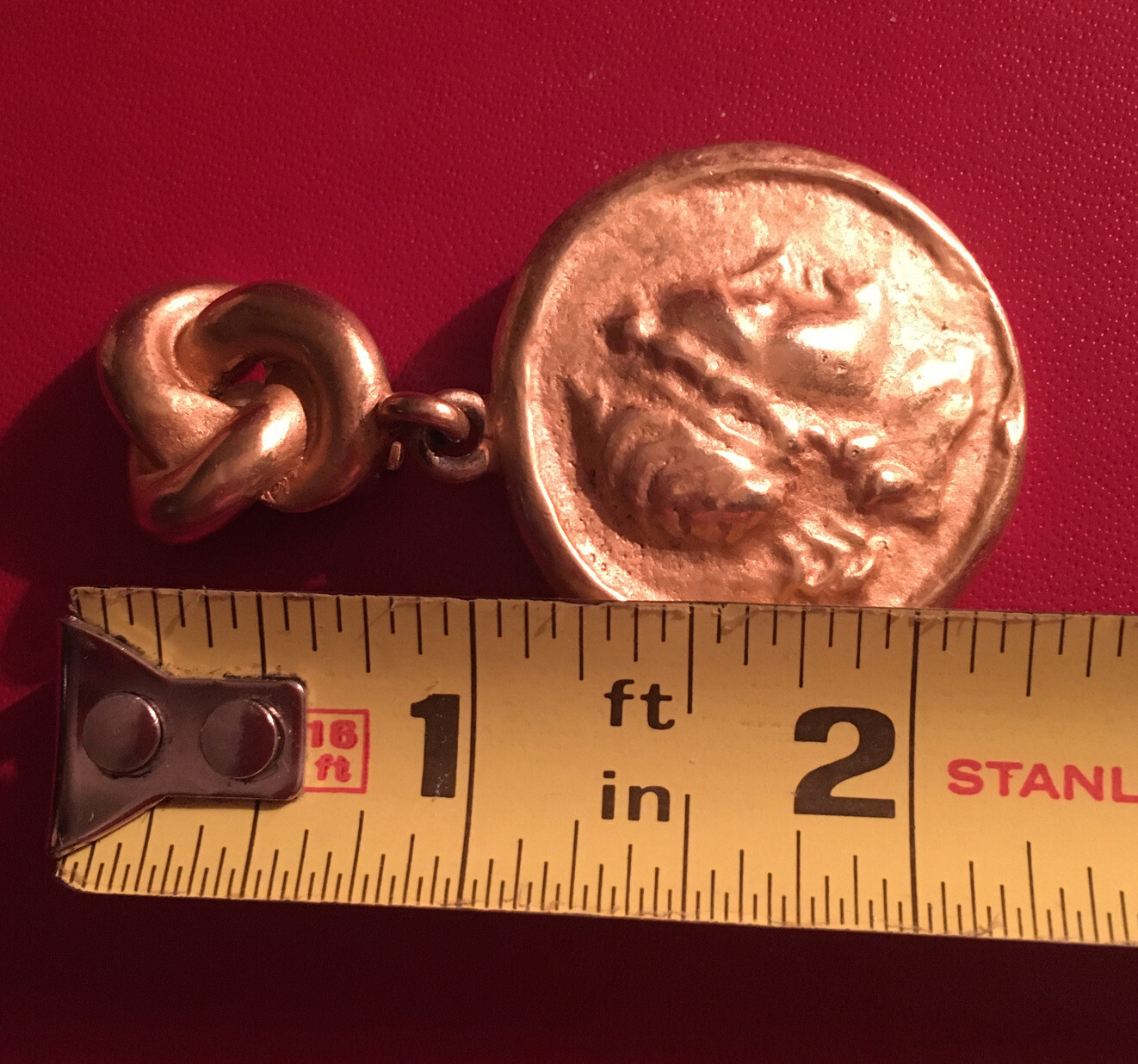 VINTAGE DKNY DONNA KARAN SIGNED CAMEO COIN & KNOT DROP DANGLE CLIP EARRINGS