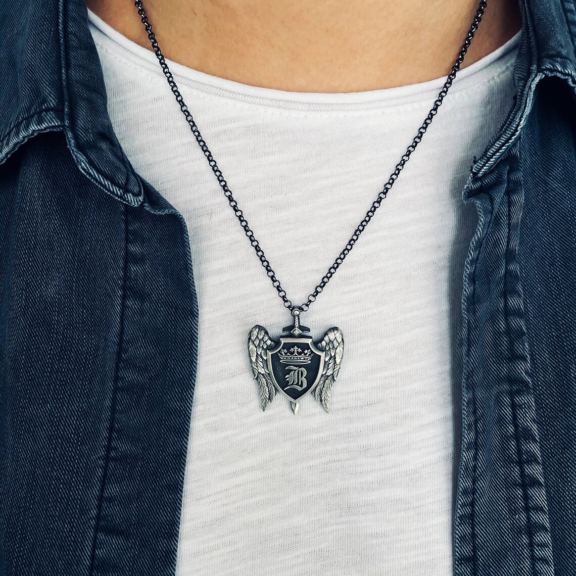 Personalized Initial Oxidized 925 Sterling Silver Necklace Duty Free