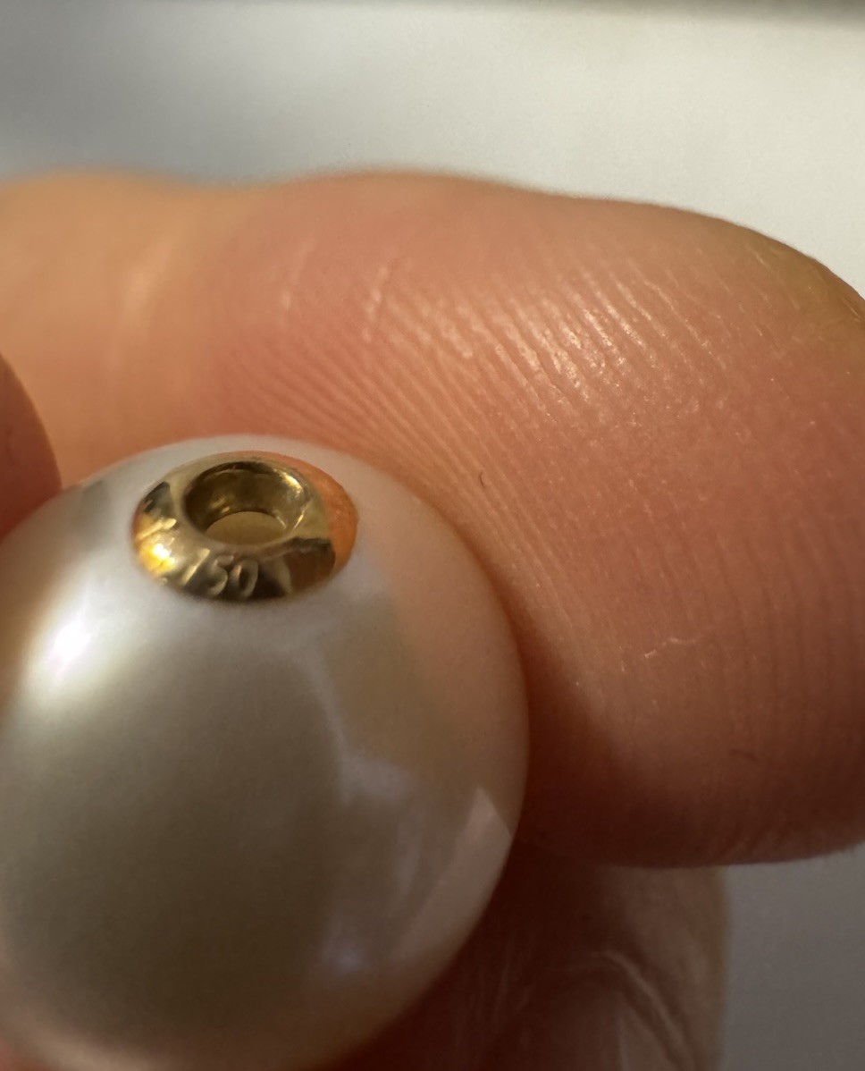 white freshwater pearl round 10.8mm lulutong 18k gold Pendant 925 Necklace NIB