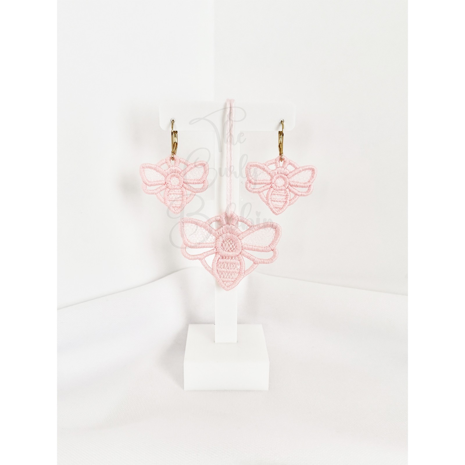 Embroidered Lace Bumblebee Leverback Earrings and Charm Bundle Birthday Gift