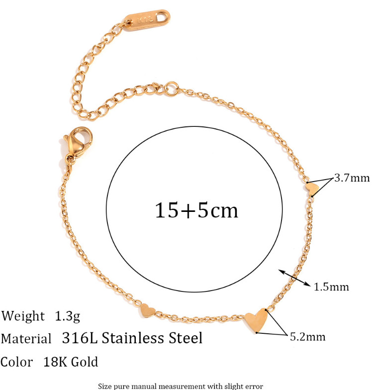 Women 6+2″ Stainless Steel 18K Gold Silver Heart Charm Bracelet Chain Gift PE14