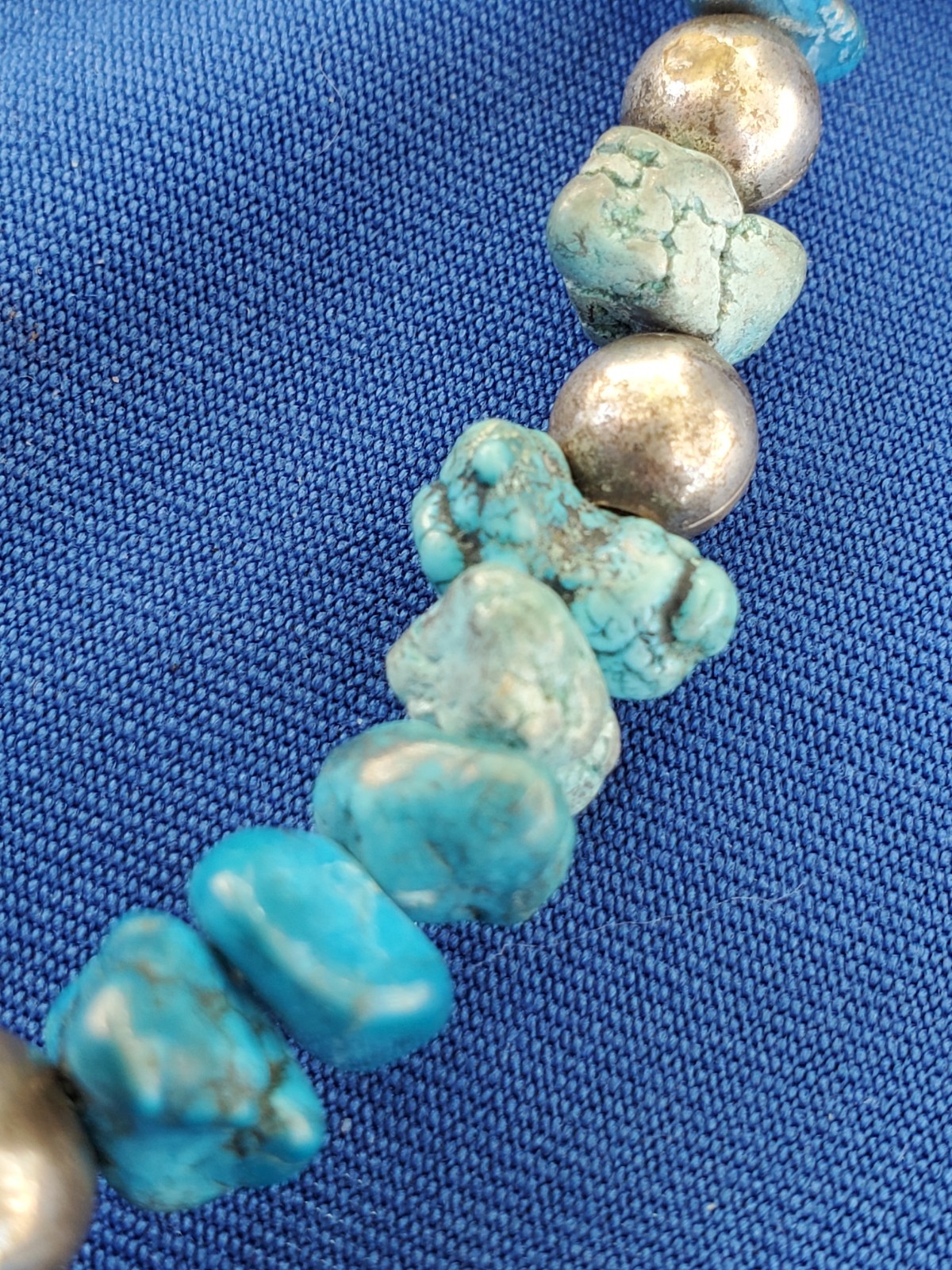 Original NATIVE VINTAGE NAVAJO TURQUOISE STERLING SILVER Beads NECKLACE 21″ INCH