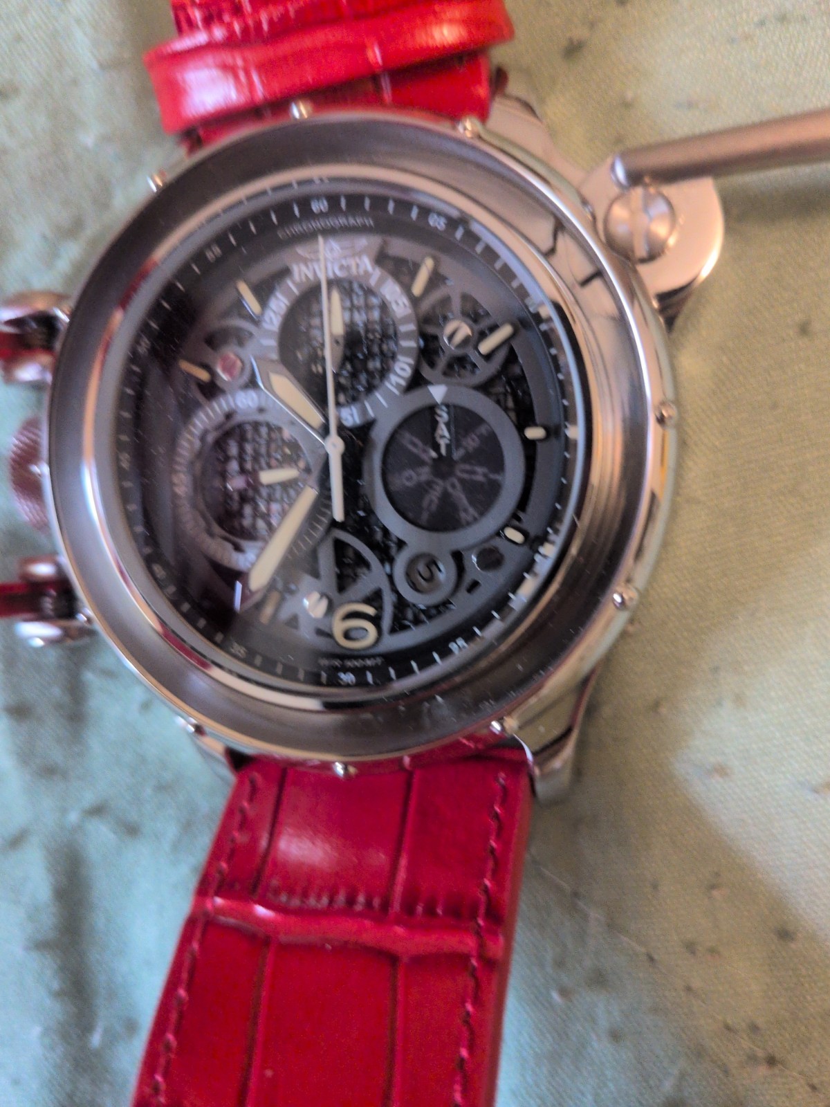Invicta Russian Diver CROSSBAR Quartz Chrono Red/Silver Grey Dial 52mm Mens NEW