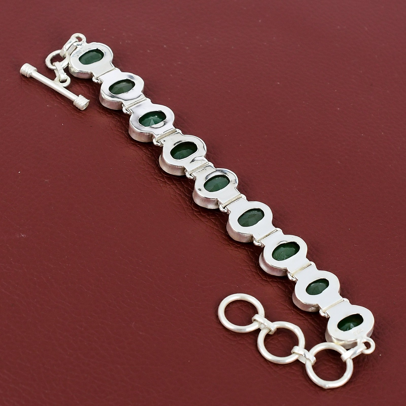 Faceted Zambian Emrald Gemstone Bracelet 925 Sterling Silver Adjustable Bracelet