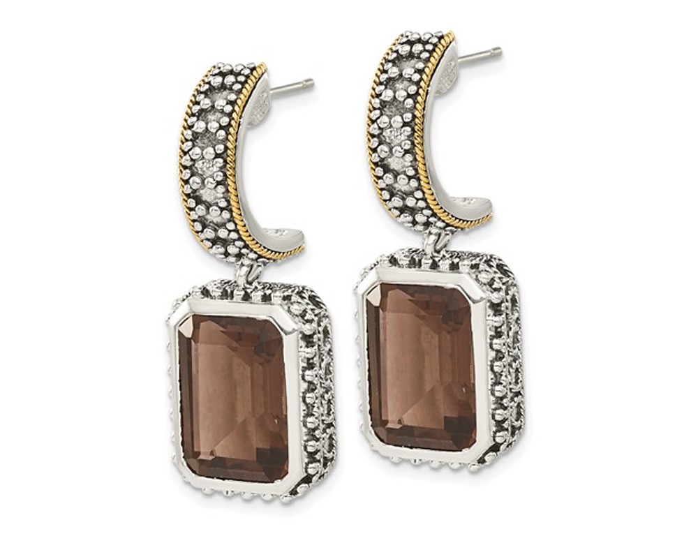 14 Carat (ctw) Octagon Smoky Quartz Earrings in Antiqued Sterling Silver