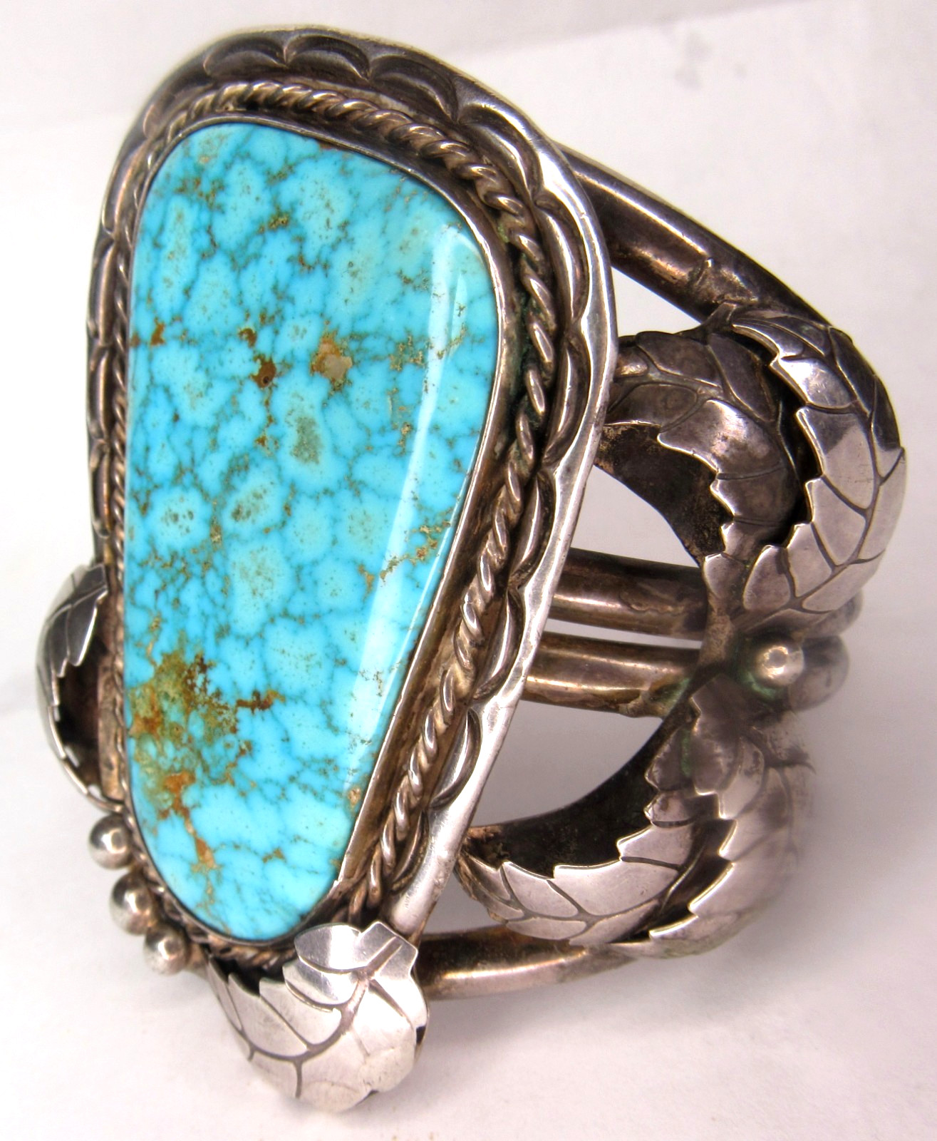 HUGE Navajo 133 GRAM B Shash NUMBER 8 Turquoise Sterling Bracelet CUFF Nat. AMER