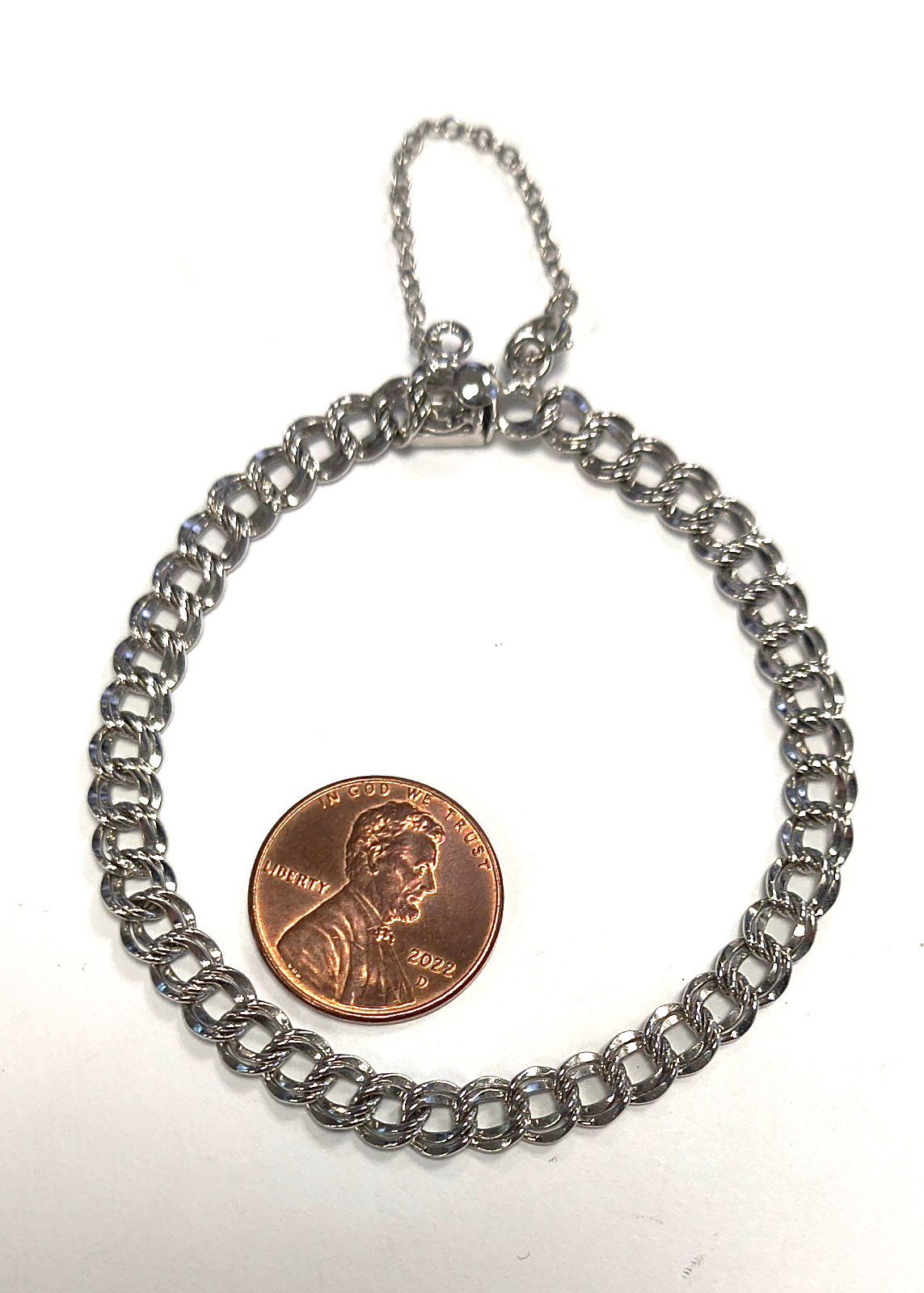 Vintage Signed ELCO 925 Sterling Silver Double Ring Chain 7″ Charm Bracelet