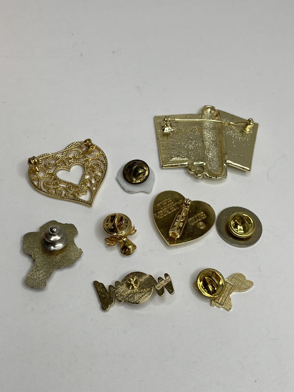 VTG 9 Brooch Pin Lot AJC Bingo Lover Card, Cabbage Patch Doll, Hearts, Angels+