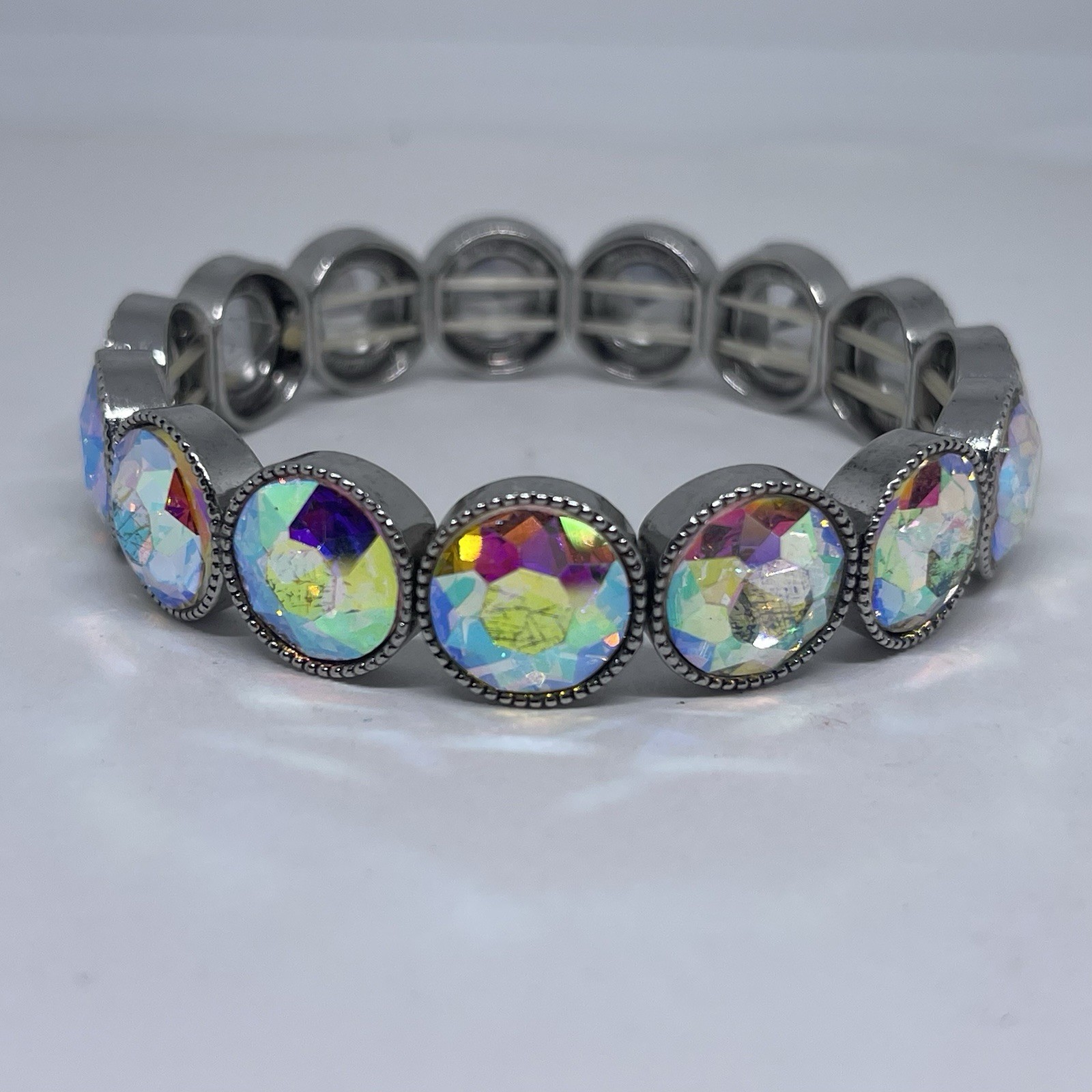 Rainbow Iridescent Large AB Sparkling Crystals Stretch Bracelet Girly Glam