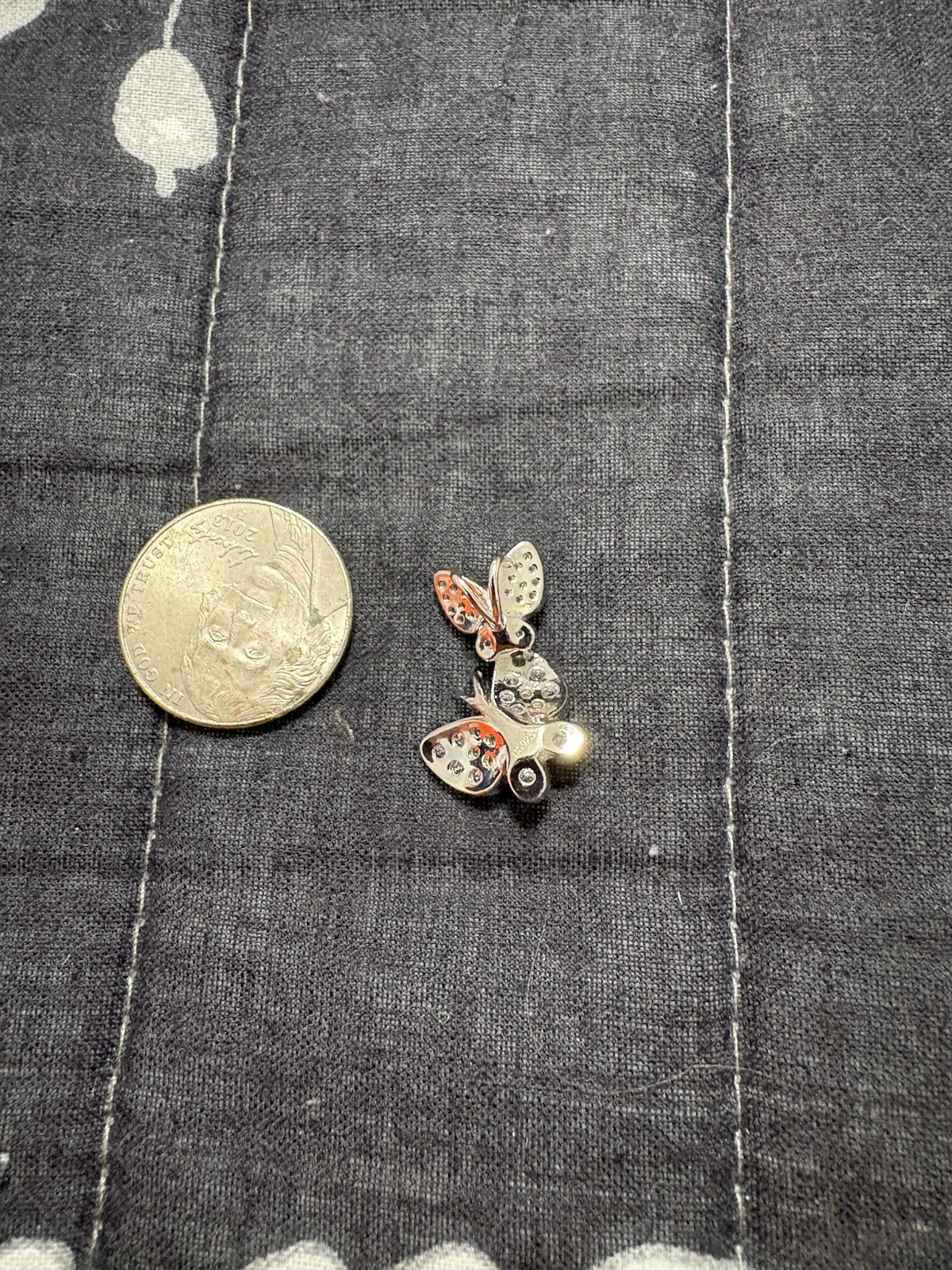 Silver Tone Butterfly Brooch Pin Clear Crystal Rhinestones Faux Pearl