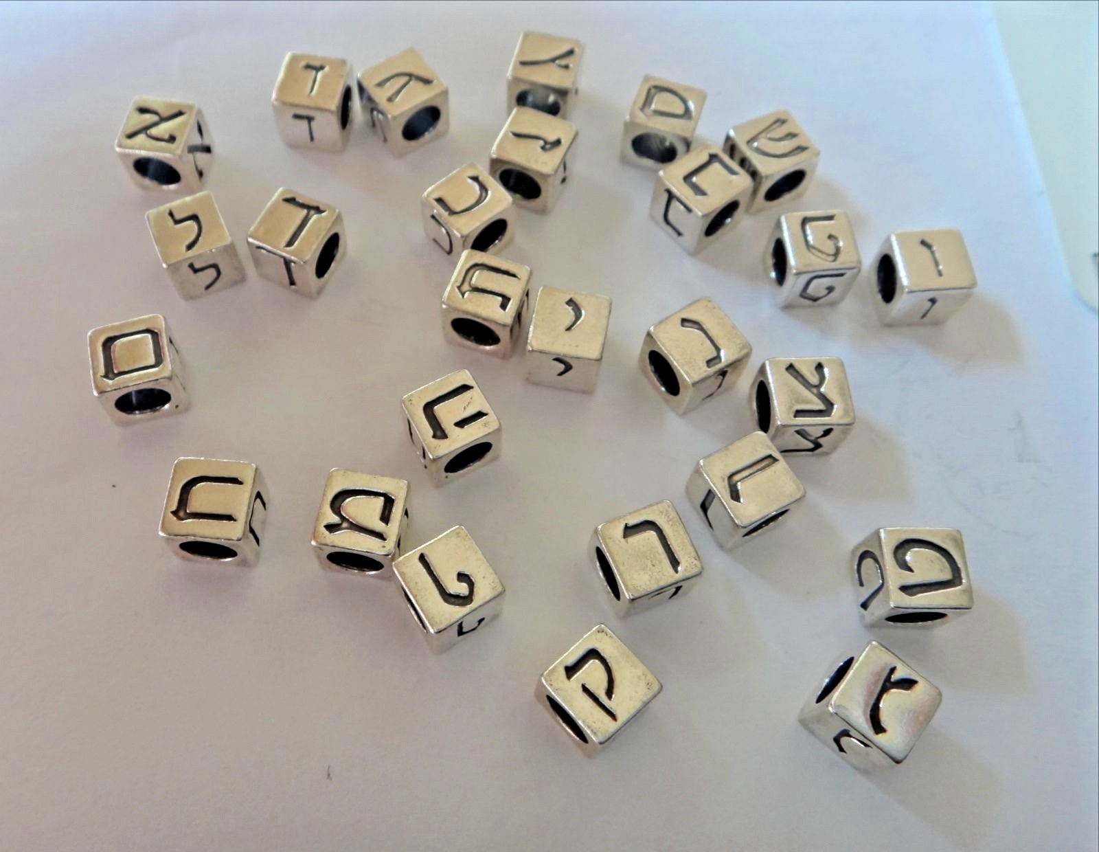 5.5mm Square Sterling Silver 3.5mm Hole HEBREW Alphabet Block Spacer Bead Charm