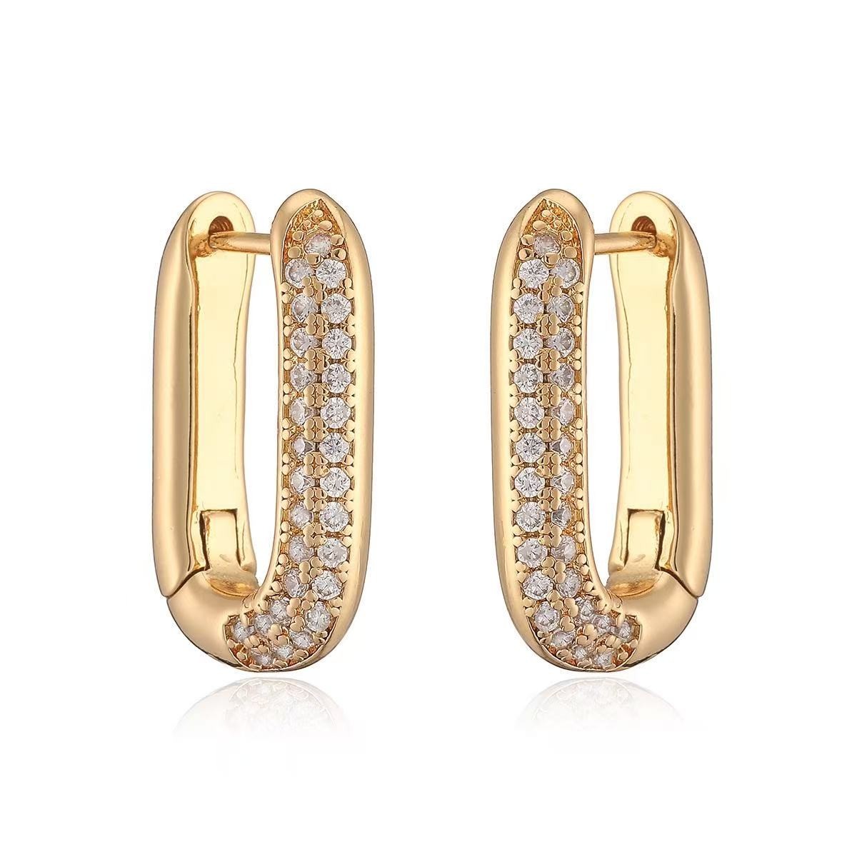 Woman 18k Gold Plated U Shape Huggie Earring Stud Hoop Drop Dangle Anti-tarnish