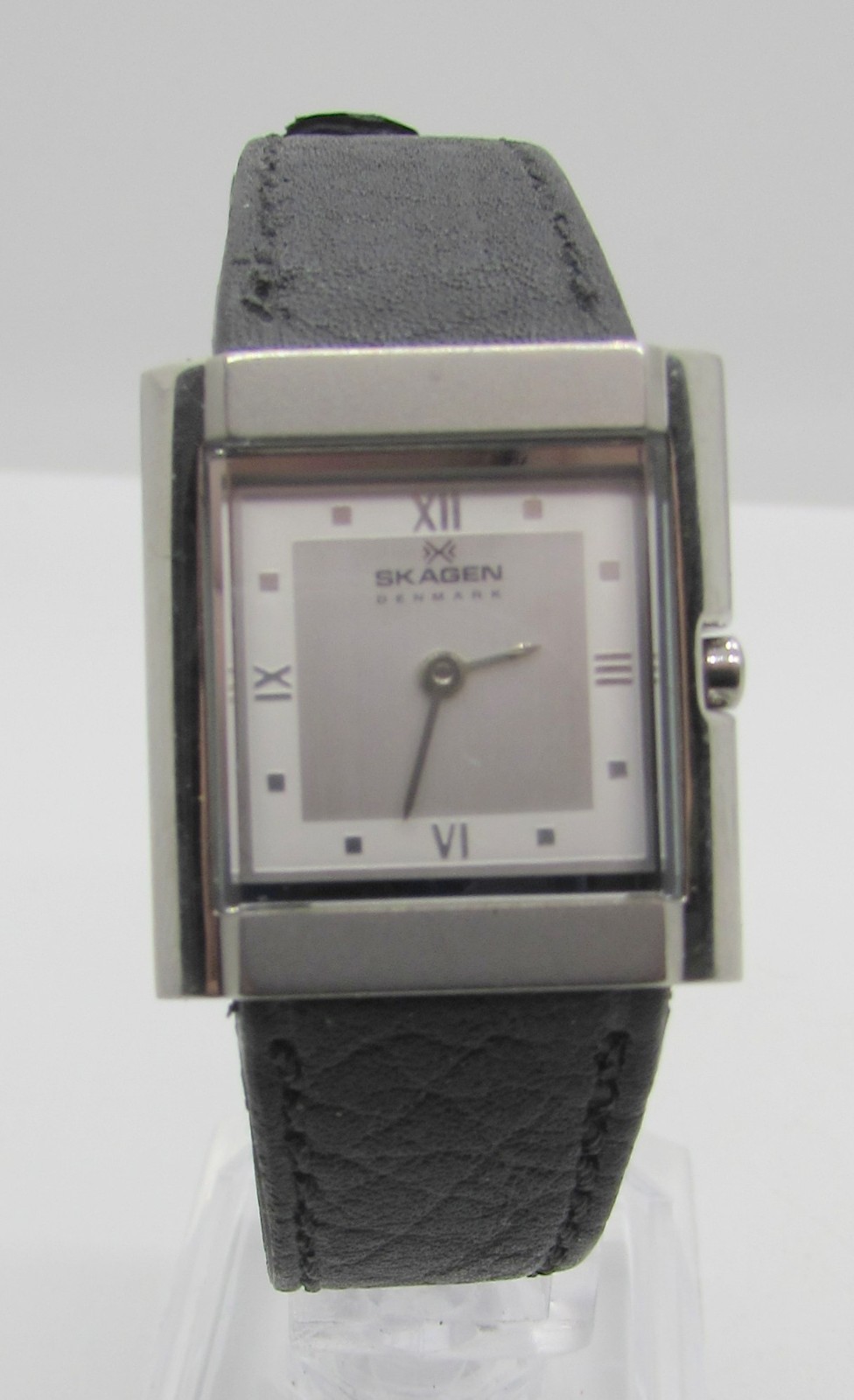 SKAGEN 173SSR STAINLESS STEEL BLACK LEATHER QUARTZ 23MM WRIST WATCH