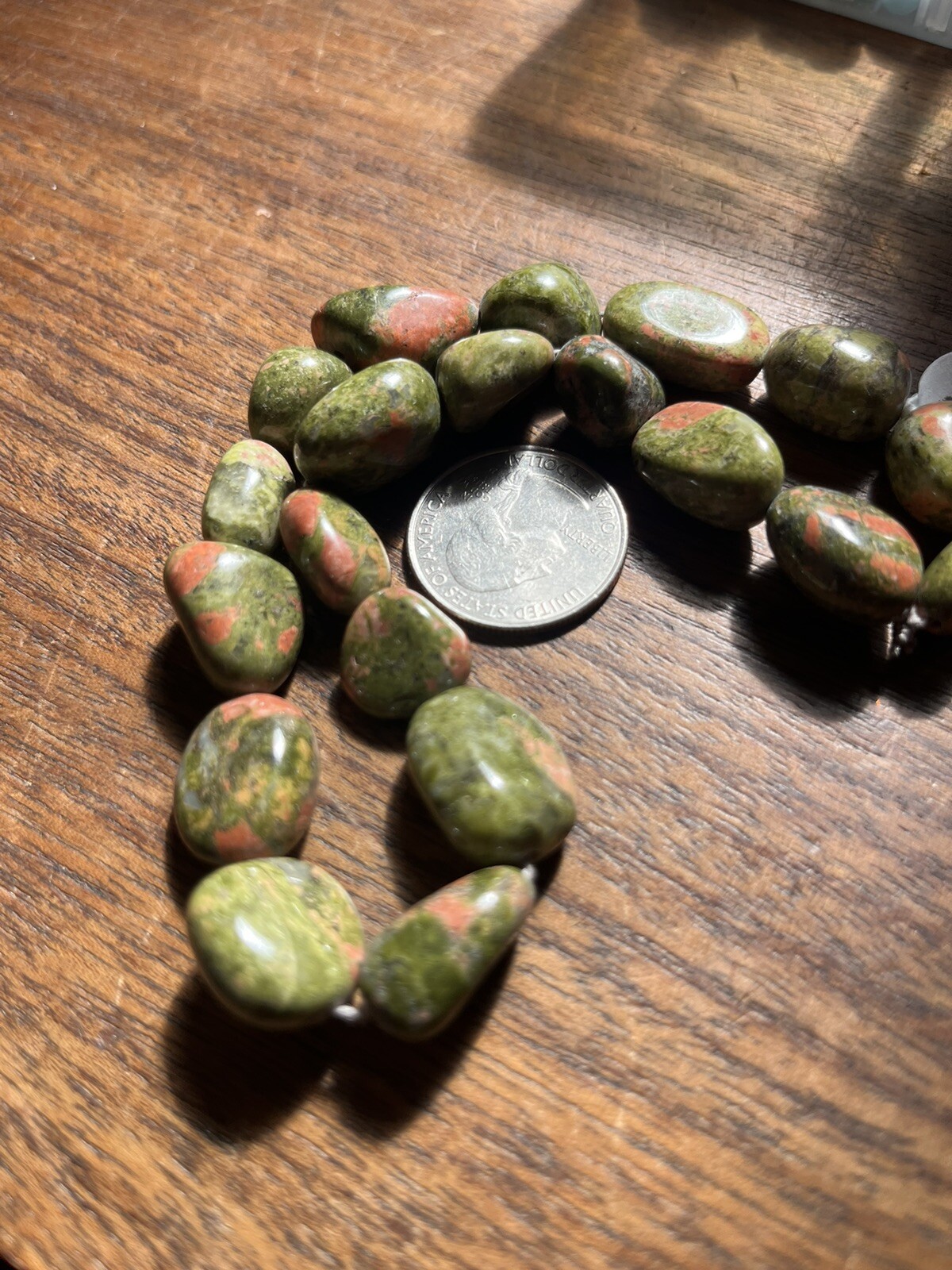 Old Stock Oval Nuggets Large Pink Green Unakite Bead String 12in Strand