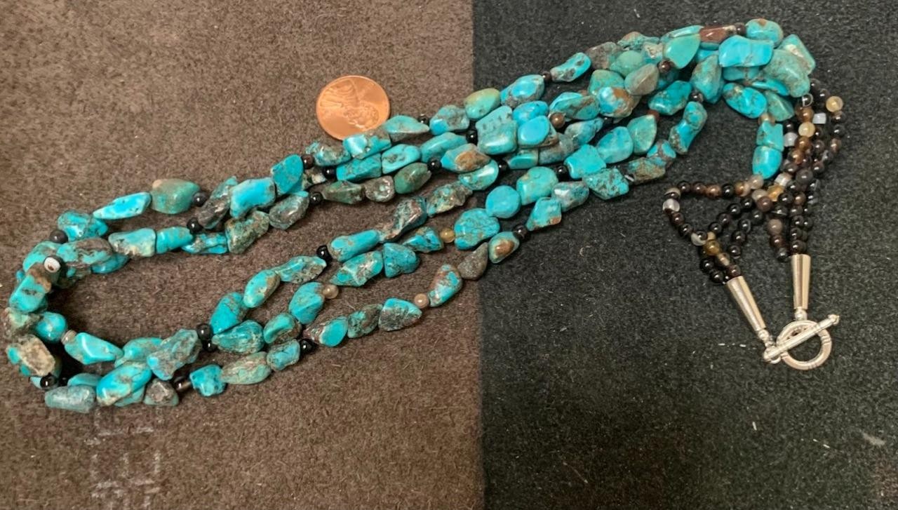 Gorgeous gradual tri-strands turquoise nuggets necklace/(w307e-w3)
