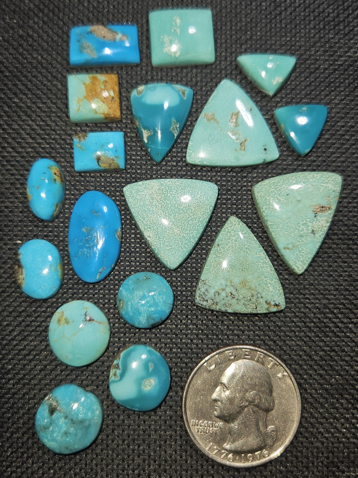 Lot of 18 Beautiful Fox Turquoise Cabochons – Backed – 99.20 carats total