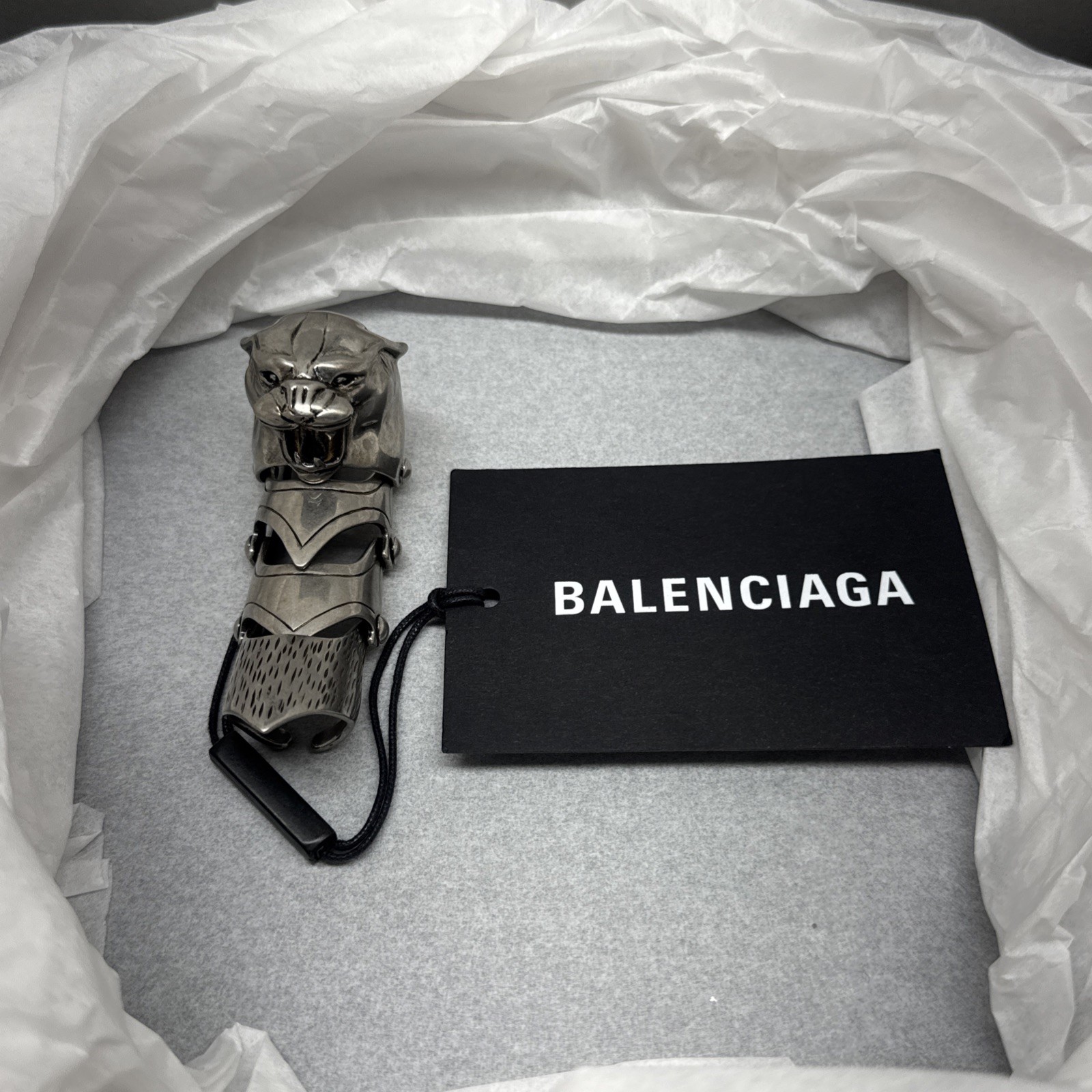 Balenciaga Tiger Armor Ring Anthracite Knight Full Finger Adjustable Size S Rare
