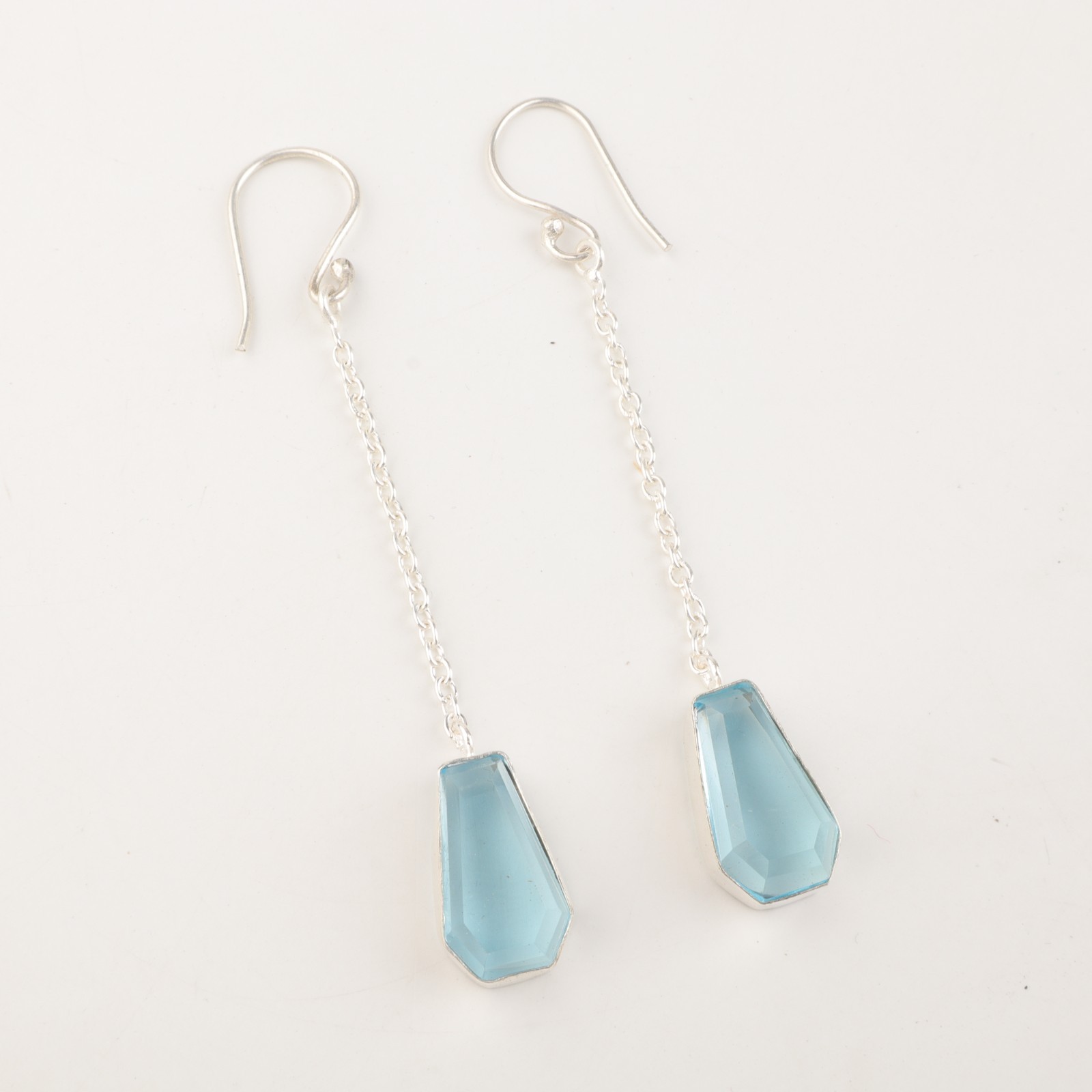 Sky Blue Topaz Gemstone Earrings 925 Sterling Silver Handmade Jewelry 3″ For Her