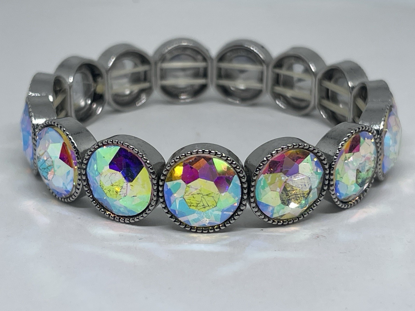 Rainbow Iridescent Large AB Sparkling Crystals Stretch Bracelet Girly Glam