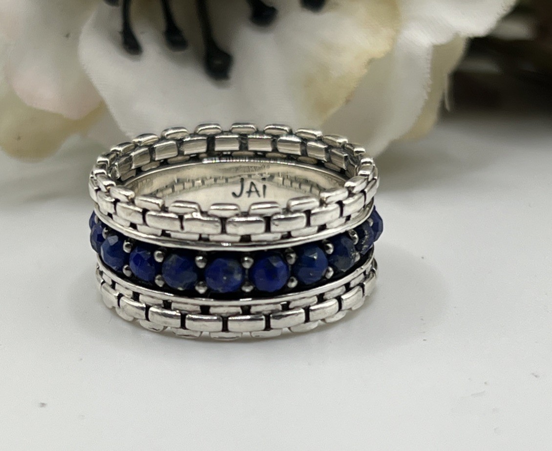 JAI John Hardy Sterling Lapis Wide Eternity Band Ring Size 11