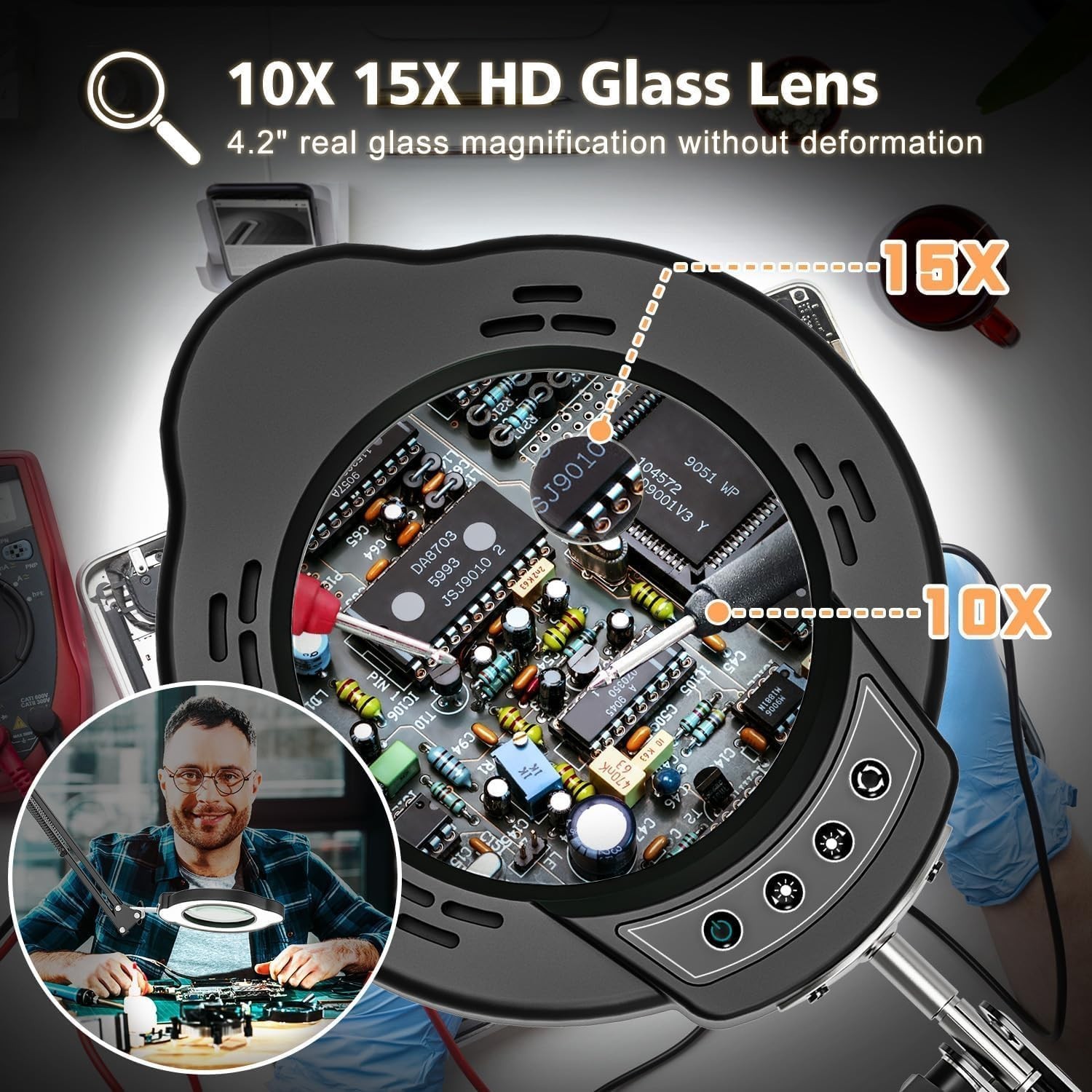 Magnifying Glass with Light and Clamp 15X 10X Desk Magnifying Lamp 84 LED Real